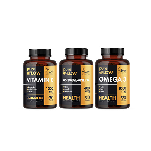 3FLOW SOLUTIONS Vitamin C 1000mg - 90caps + Ashwagandha 400mg - 90caps + Omega 3 1000mg - 90caps