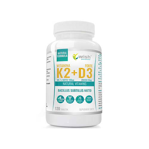 WISH Pharmaceutical Vitamin K2 MK-7 100mcg + D3 50mcg Forte - 120tabs