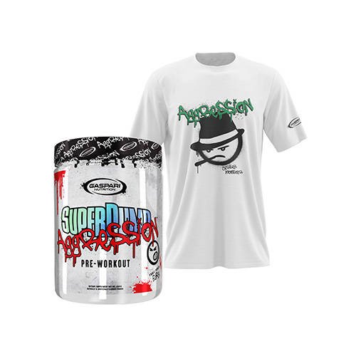 GASPARI NUTRITION Super Pump Aggression - 450g + T-Shirt Aggression - White - Koszulka