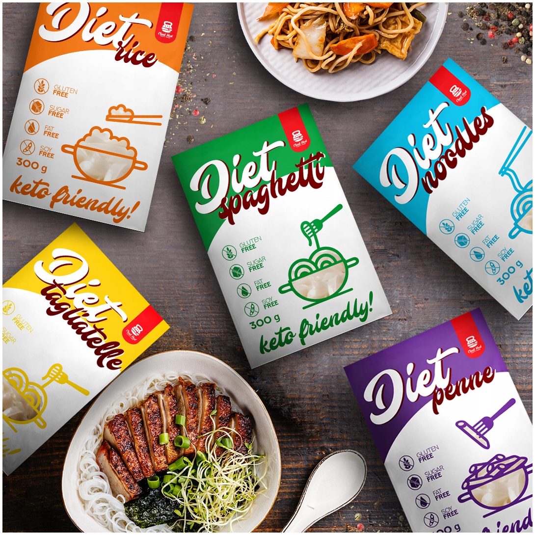 Cheat Meal Nutrition Diet Spaghetti - 6x 400g (6x 300g netto) - Makaron dietetyczny MAKARON-KONJAC-keto-bio-bezglutenowy-vege-noodles-2400-g-Zestaw-Cheat-Meal-Certyfikat-brak