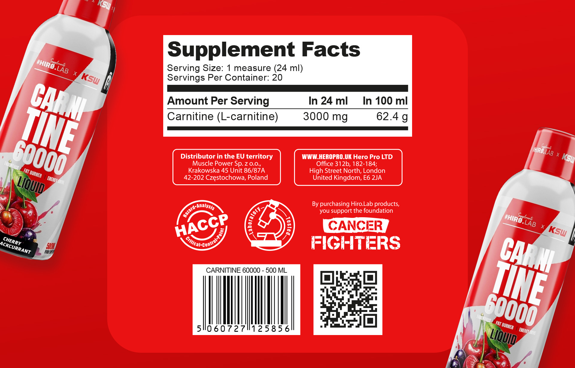 HIRO.LAB x KSW - Carnitine 6000 - 500ml - Cherry Blackcurrant Grafika_carnitine_ksw_cancer_fighters