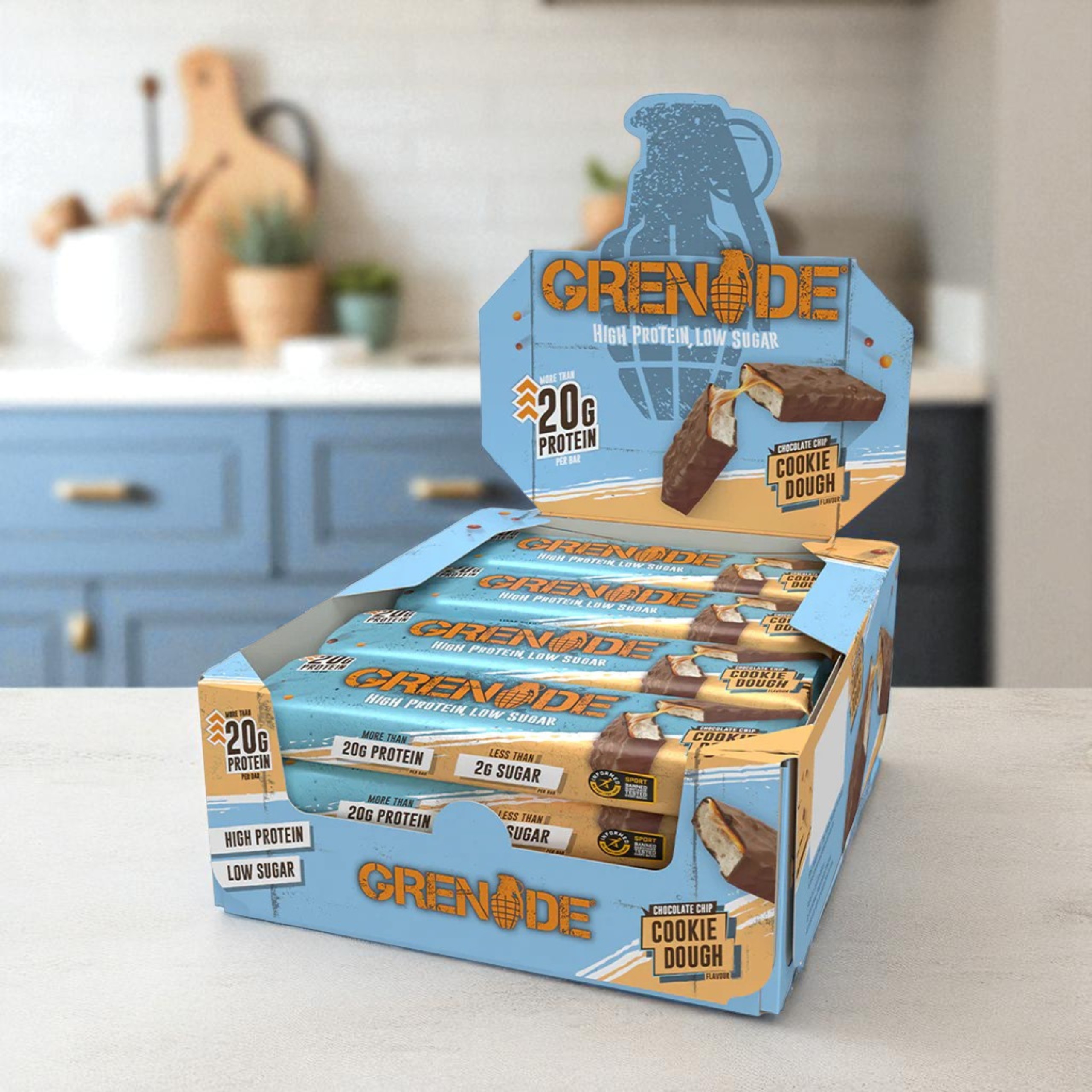 GRENADE - Protein Bar - 60g x12 - Chocolate Chip Cookie Dough grenade_chocolate_chip_1_2560_x_2560
