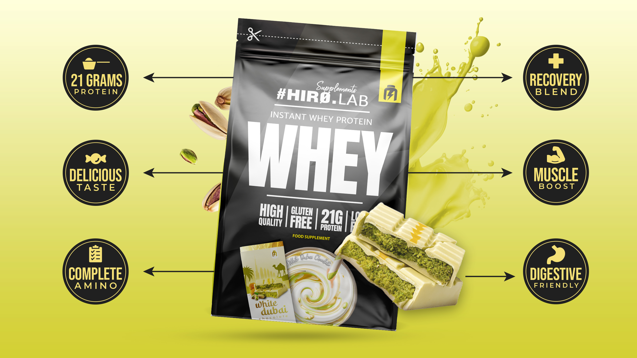 hiro.lab instant whey protein 700g white dubai chocolate