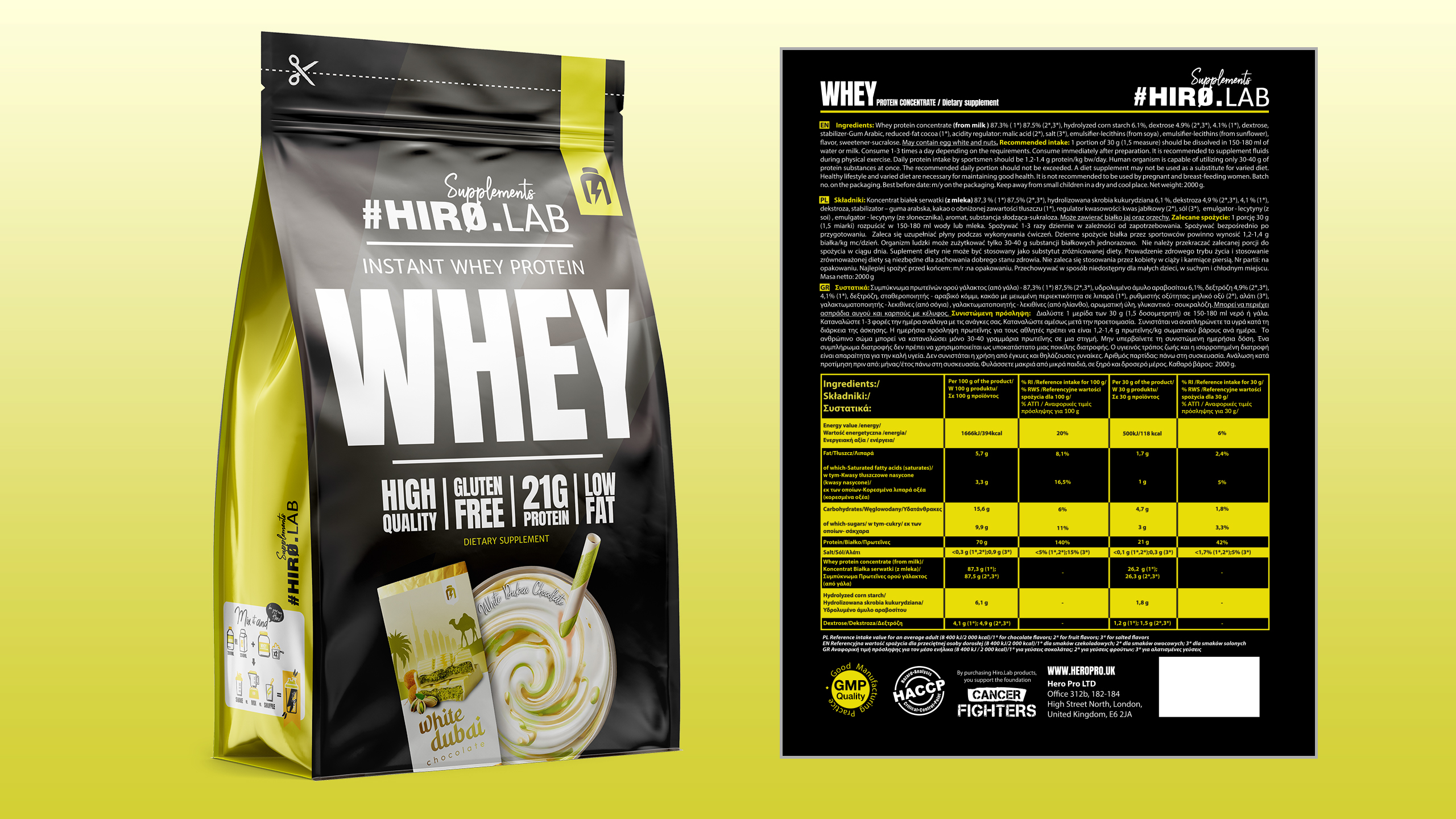 hiro.lab intant whey protein 700g white dubai chocolate