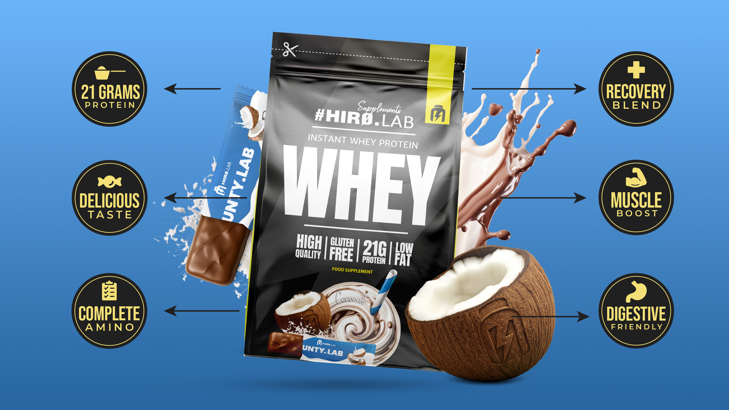 hirolab whey protein instant 750g coconut