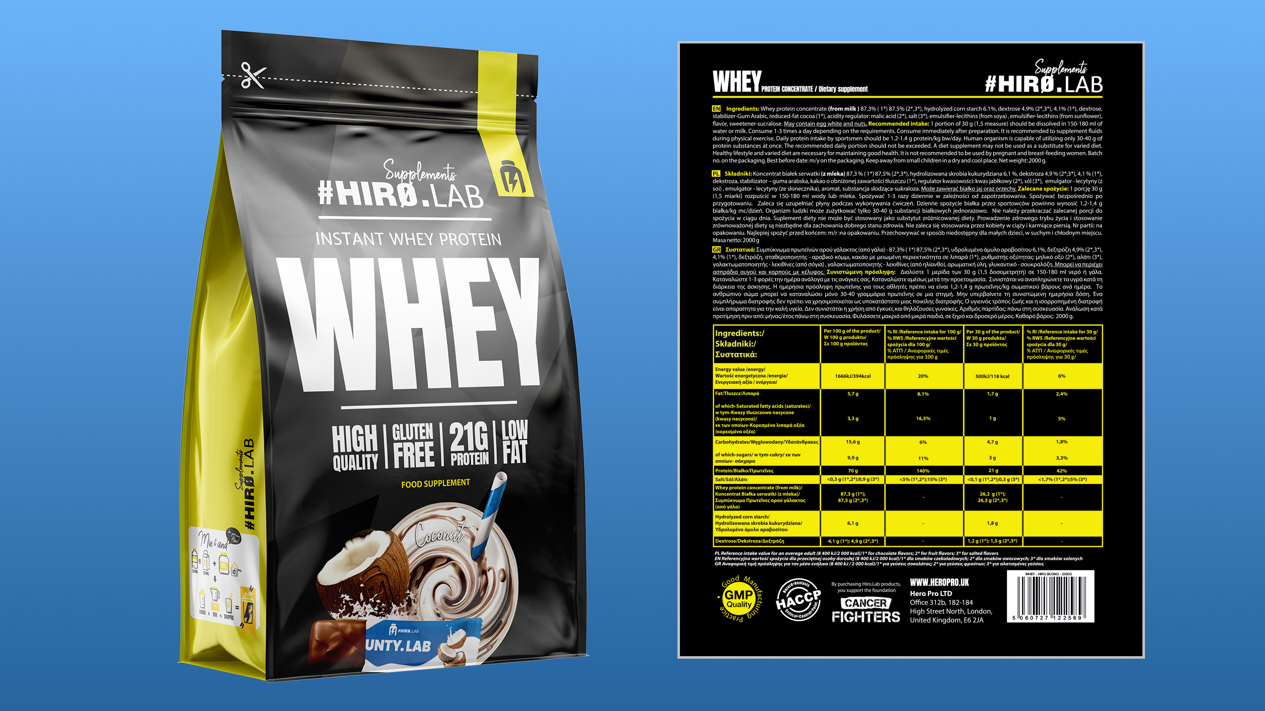 hirolab whey protein instant 750g coconut