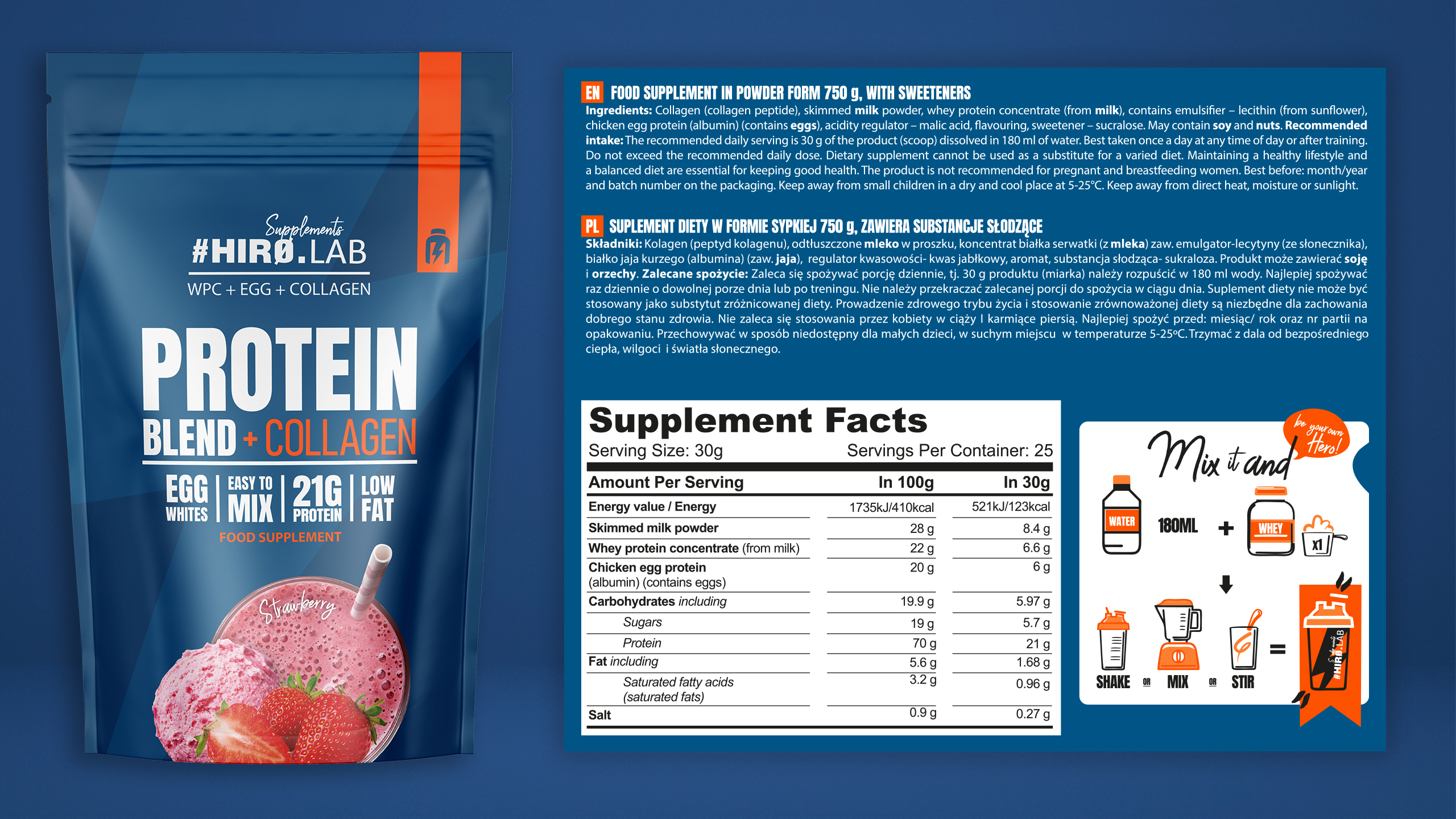 hiro.lab protein blend collagen strawberry 750g