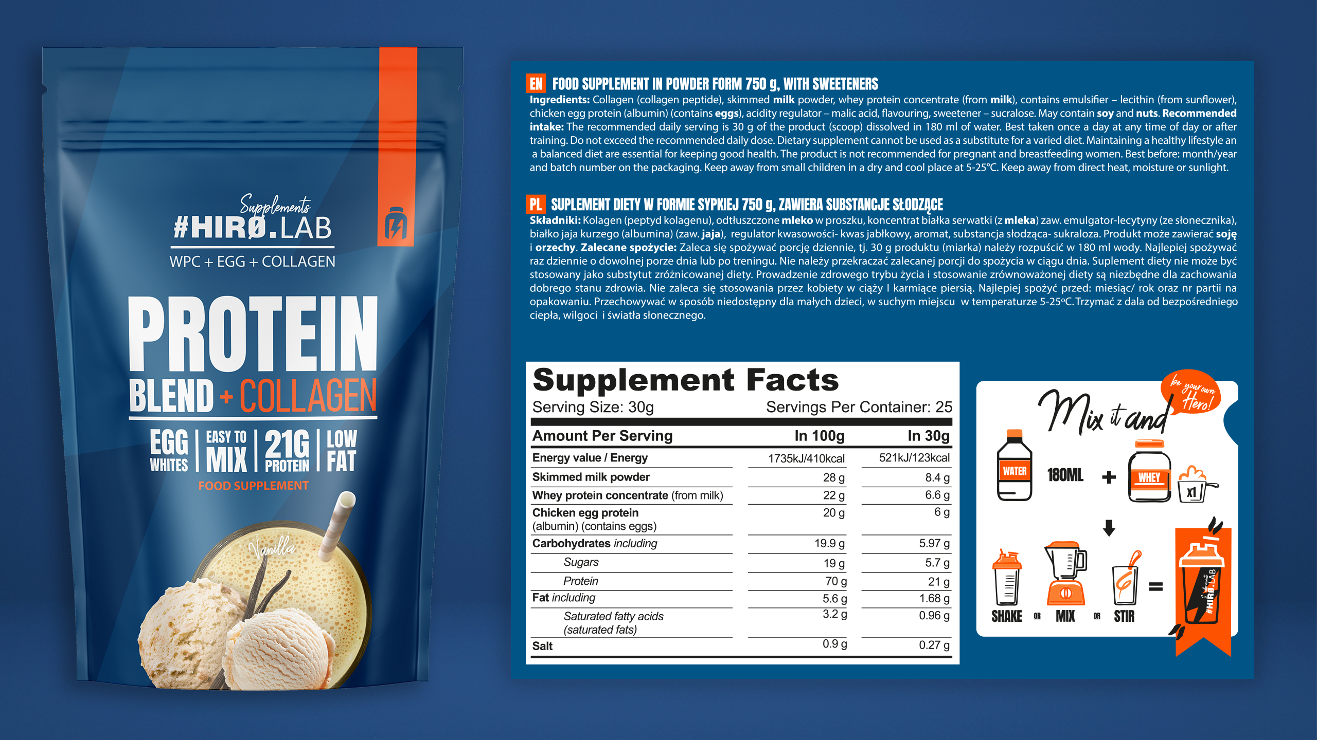 hir.lab protein blend collagen 750 g vanilla