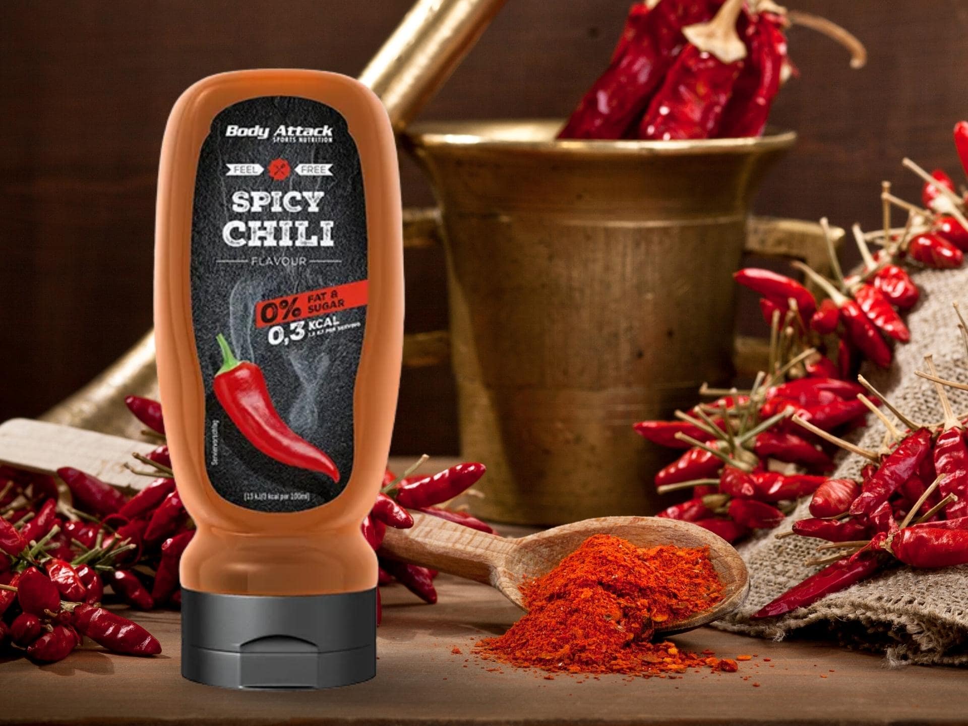 BODY ATTACK Spicy Chilli Sauce - 320ml zero kalorii
