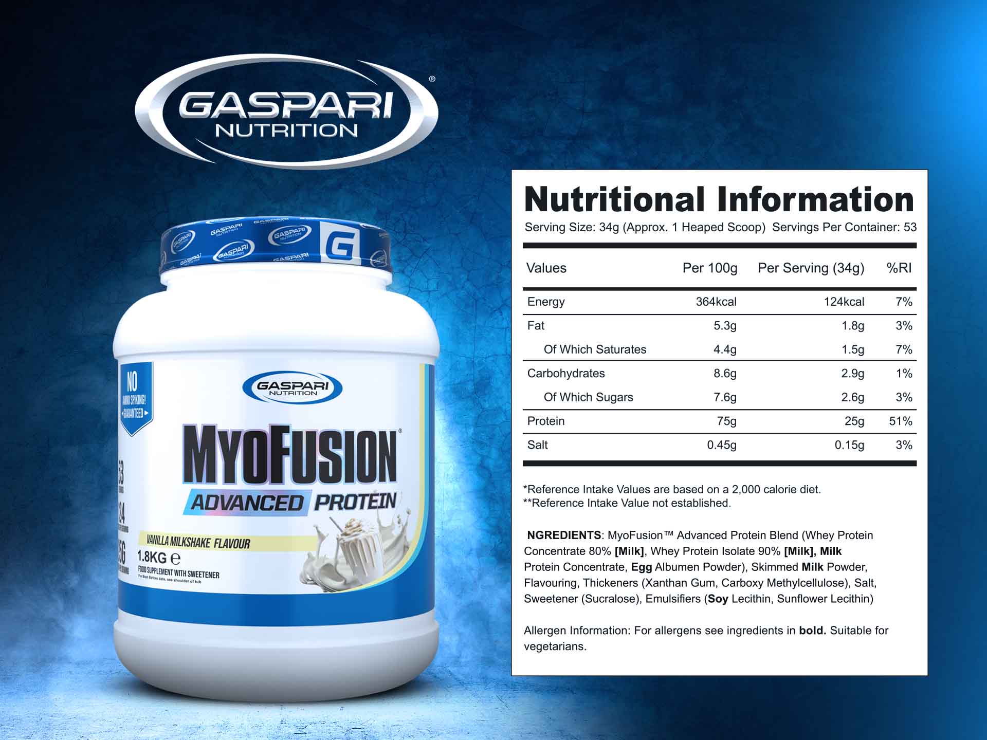 GASPARI NUTRITION Myofusion Advanced Protein Vanilla Milkshake 1800 g