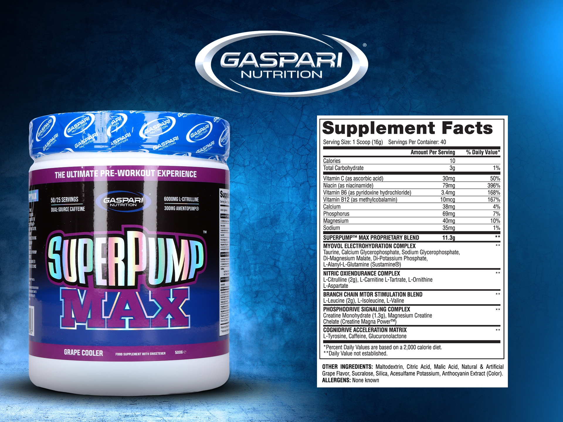 gaspari nutrition superpump max grape cooler 500g