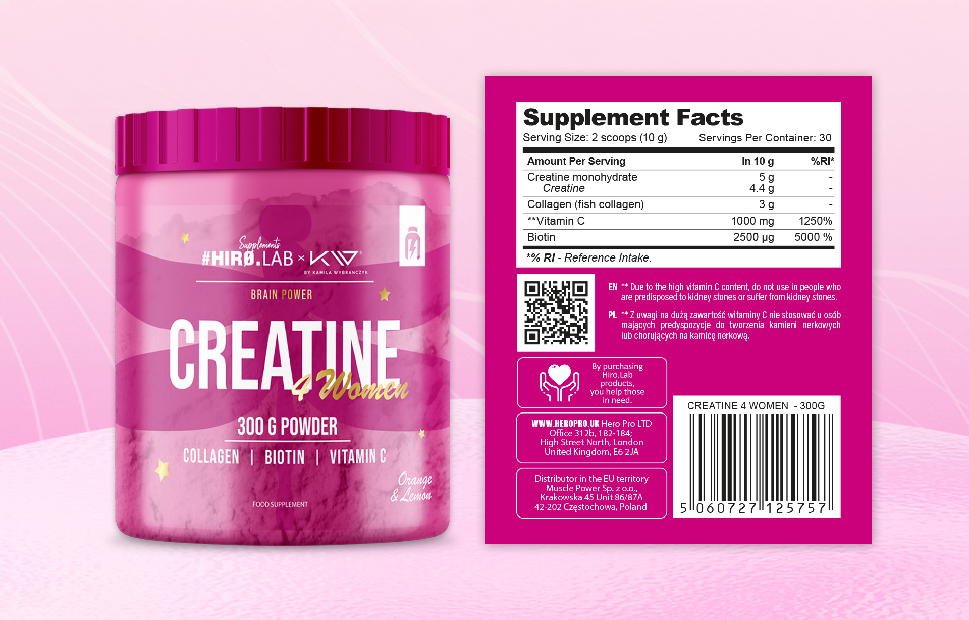 HIRO.LAB - Creatine 4 Women with Collagen - 300g - Lemon Orange  sklep_hirolab_Creatine_for_Women_1