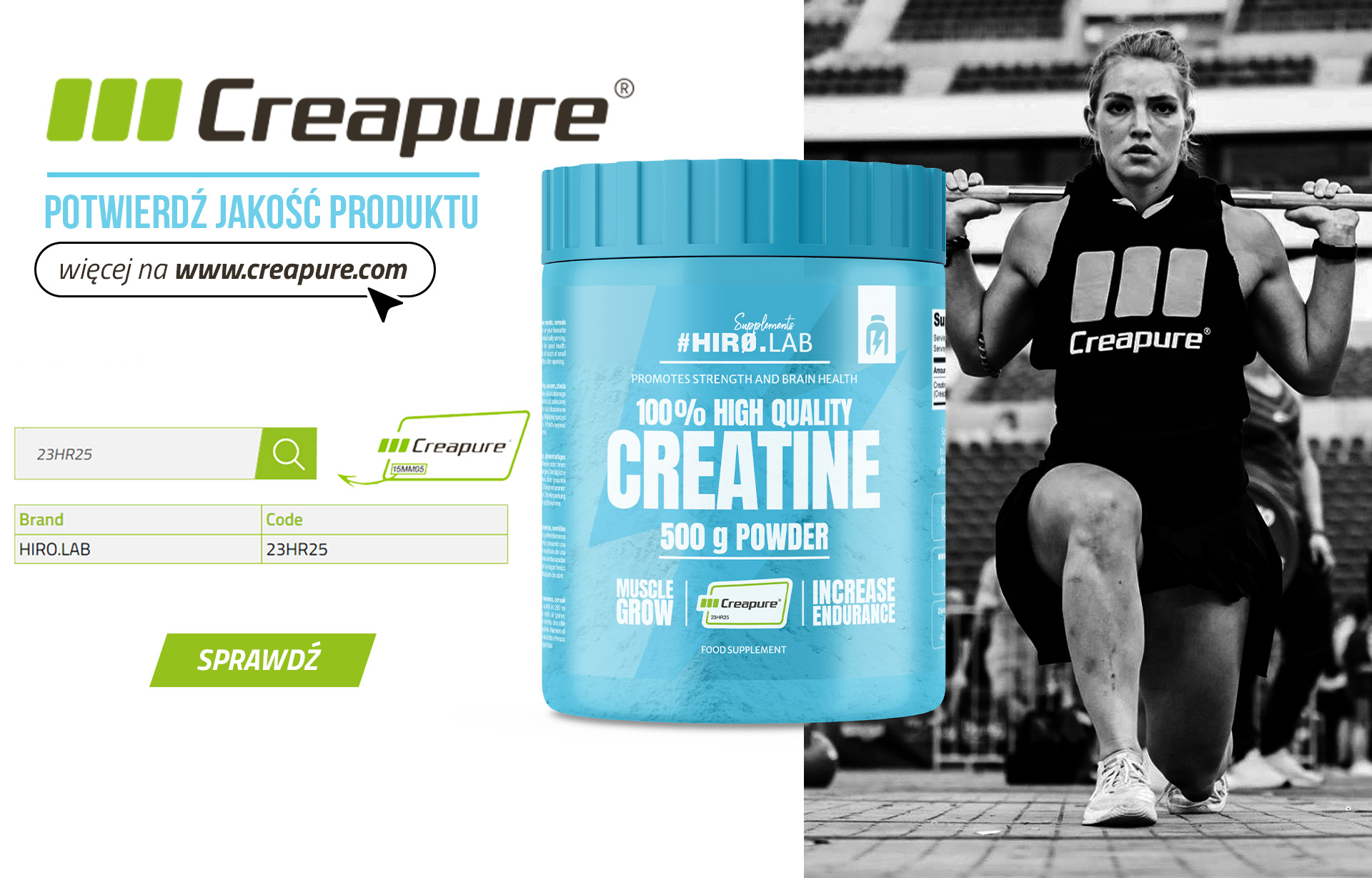 HIRO.LAB 100% High Quality Creatine - Creapure - 300g - Unflavored  sklep_hirolab_High_Quality_Creatine_500g_100_creapure