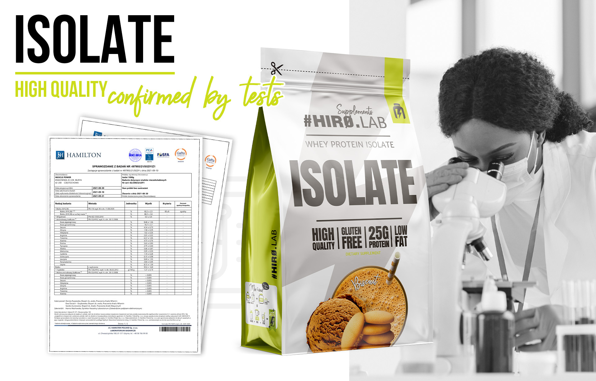 HIRO.LAB Whey Protein Isolate - 700g sklep_hirolab_ISOLATE_700g_badania_biscuit