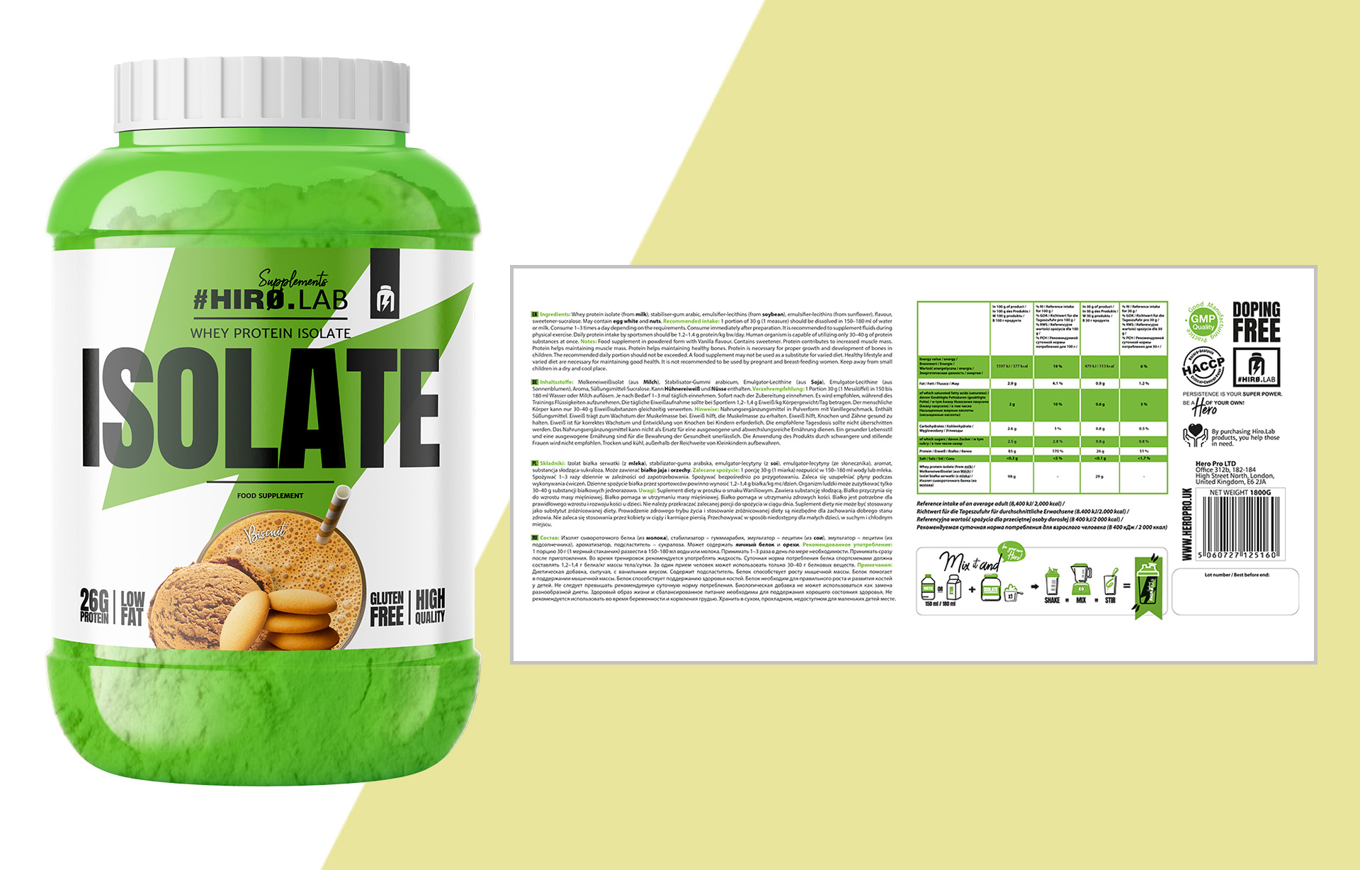 hirolab whey protein isolate 1800g biscuit 