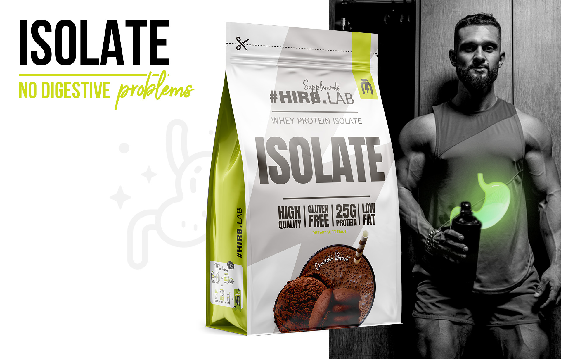HIRO.LAB Whey Protein Isolate - 700g sklep_hirolab_isolate_700g_chocoalte_biscuit_3_green