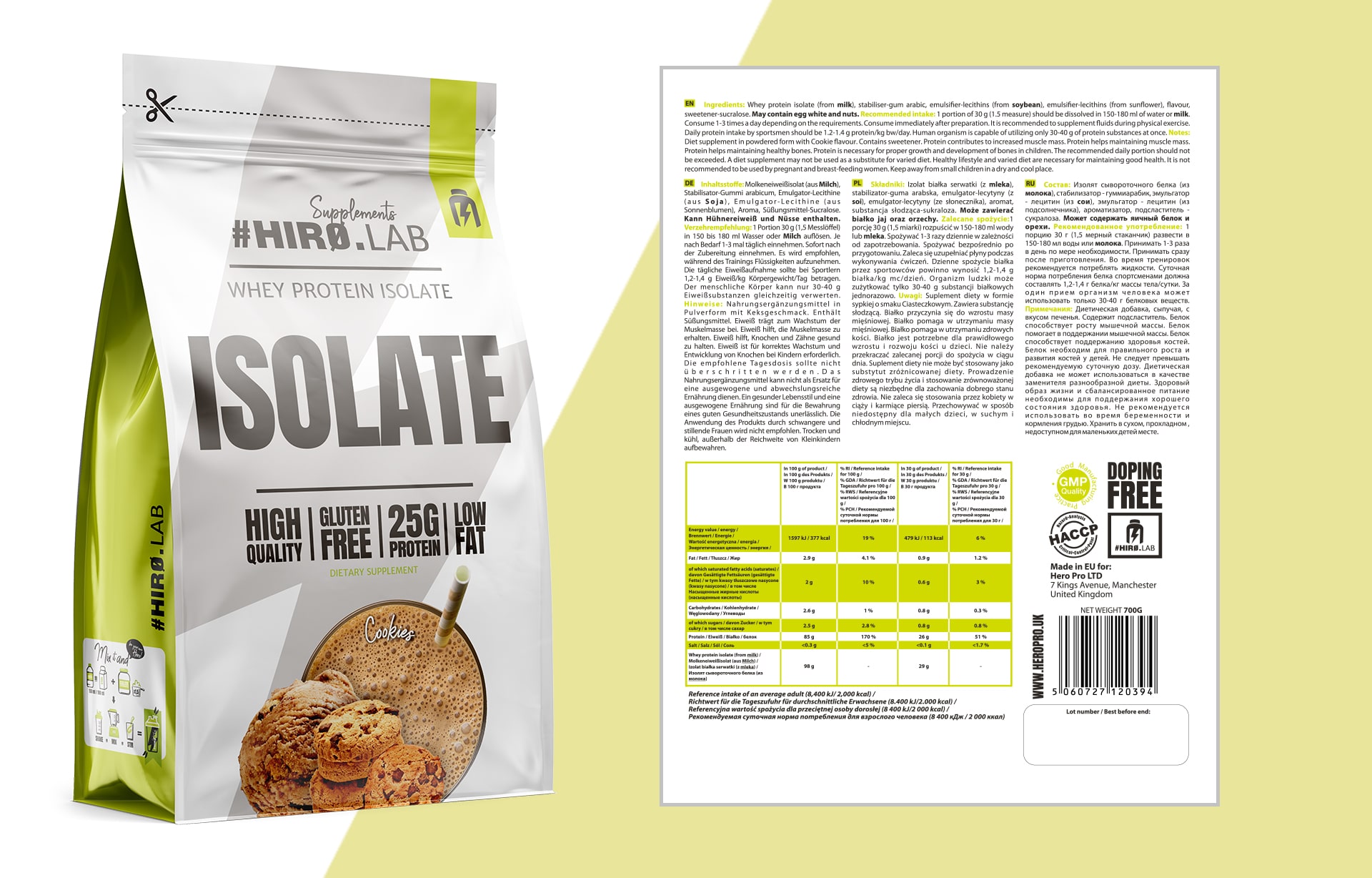 HIRO.LAB Whey Protein Isolate - 700g masa białko protein