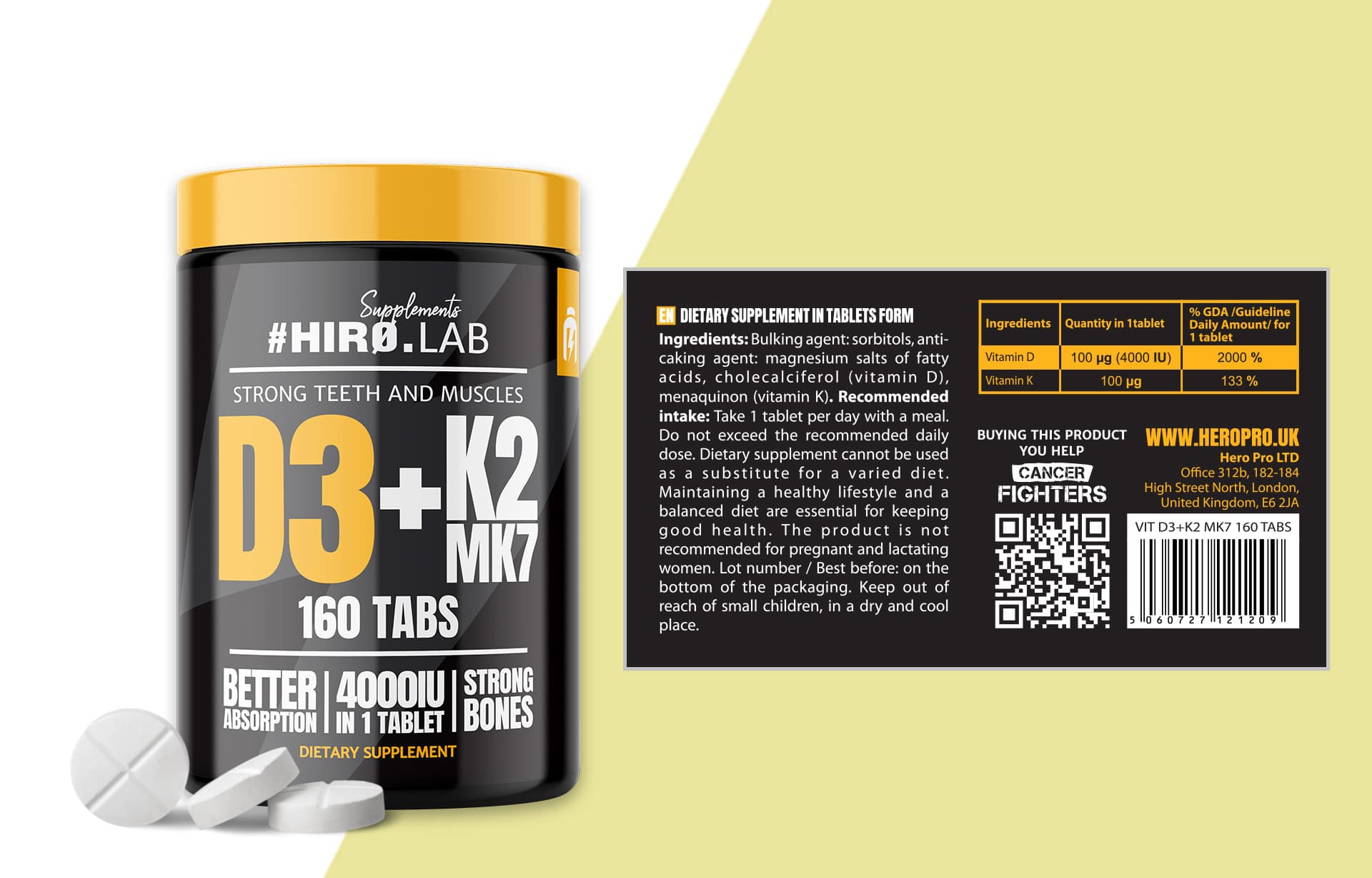 HIRO.LAB Vitamin D3 4000IU + K2 MK7 - 160tabs składniki stosowanie sposób użycia