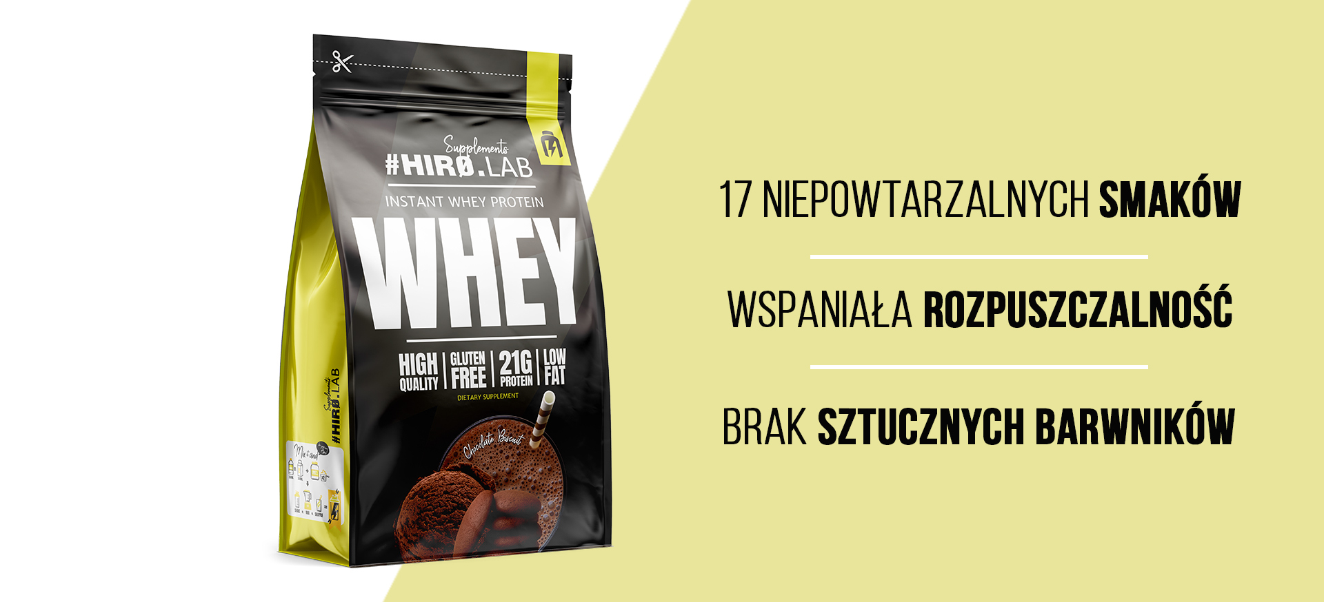 hiro.lab instant whey protein 750g chocolate biscuit 