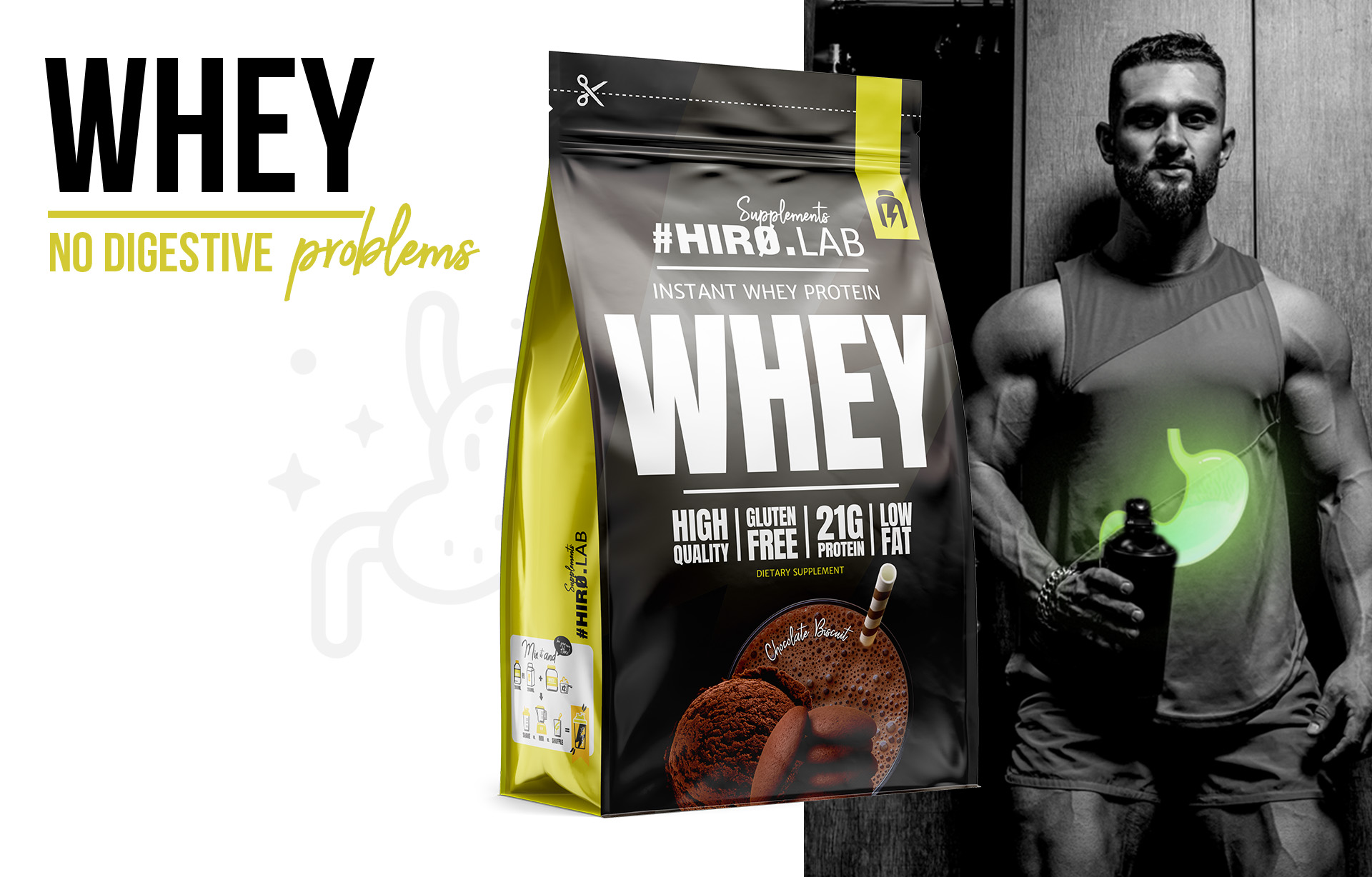 hiro.lab instant whey protein 750g chocolate biscuit 
