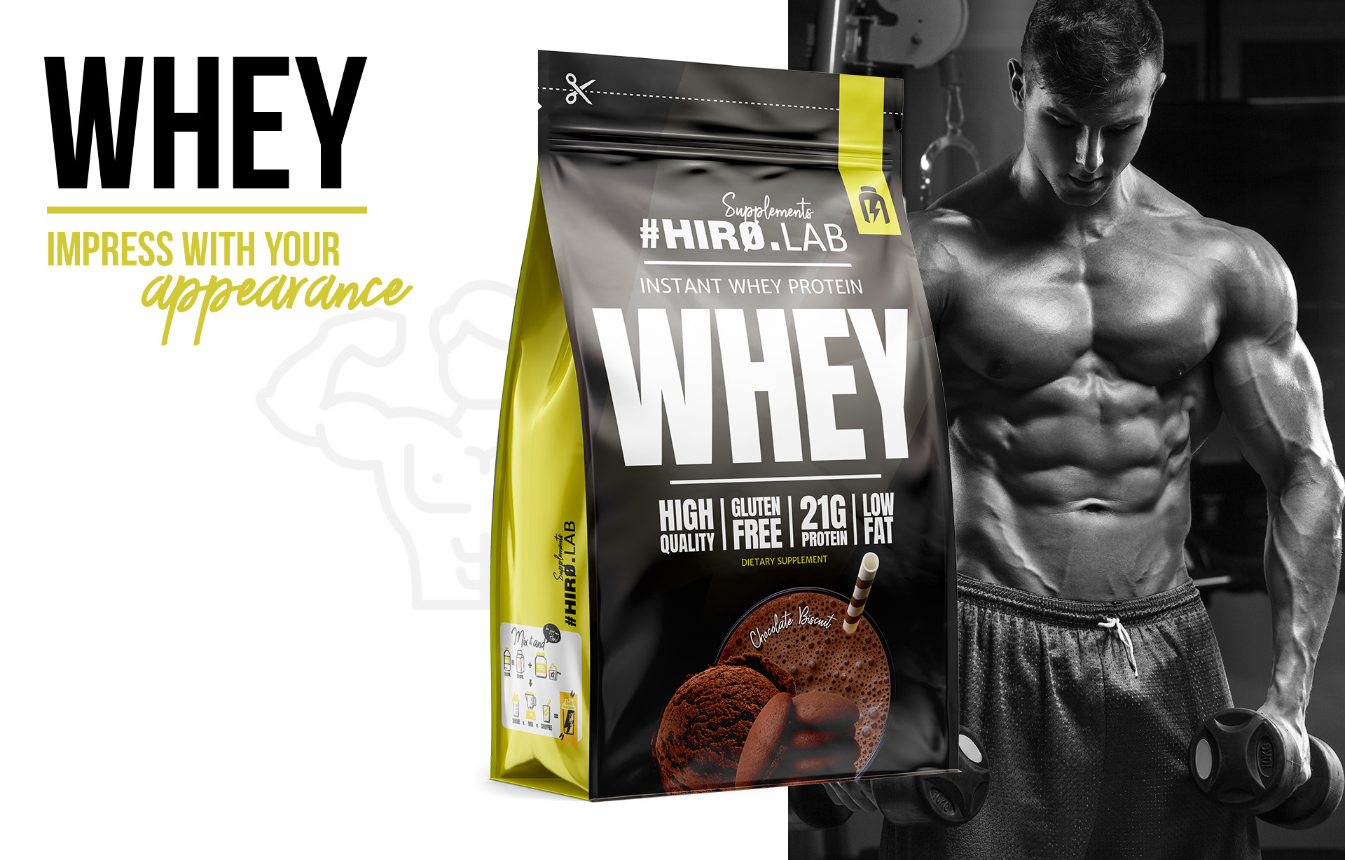 hiro.lab instant whey protein 750g chocolate biscuit 