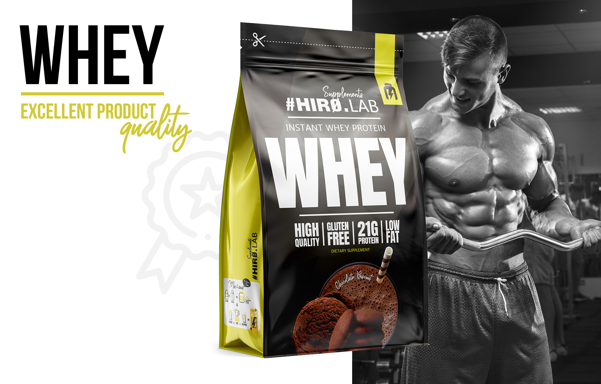 hiro.lab instant whey protein 750g chocolate biscuit 