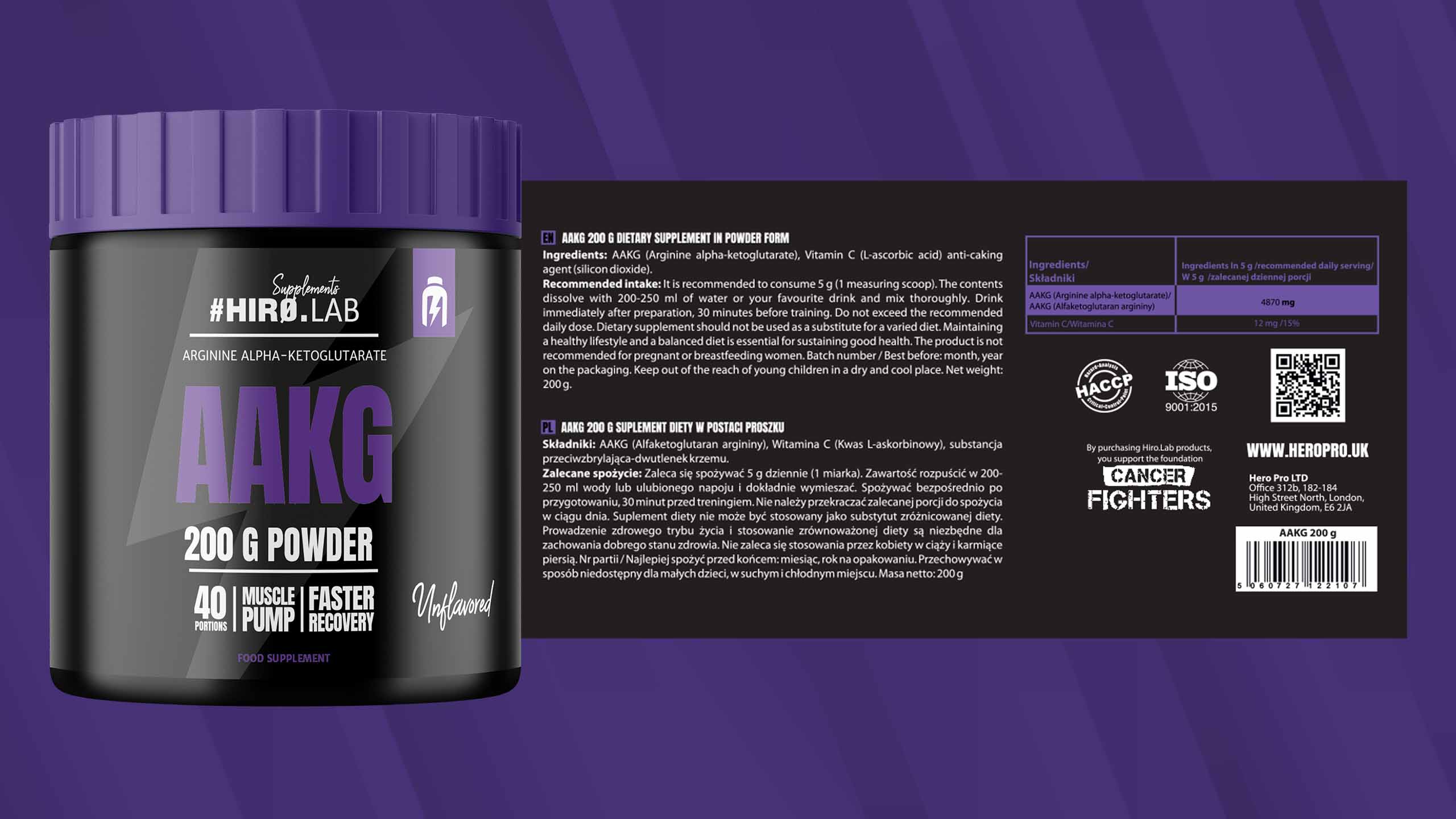 HIRO.LAB AAKG - 330g - pompa mięśniowa, booster NO