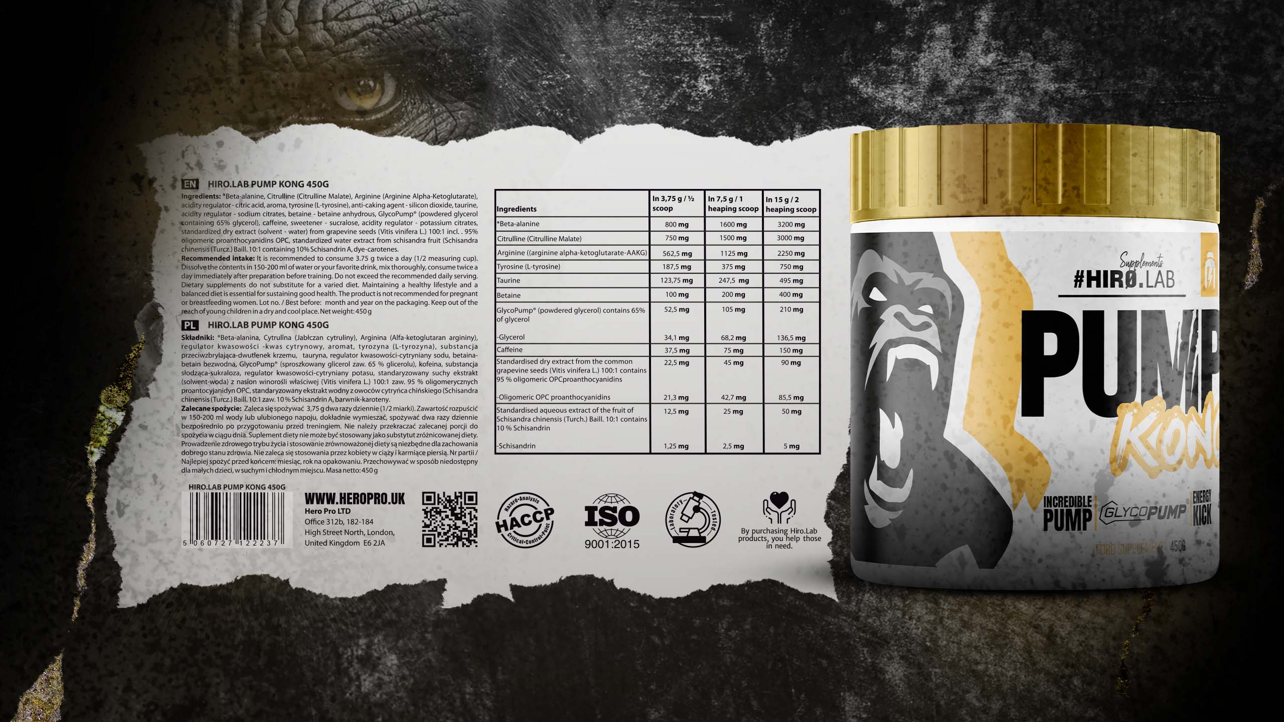 Hiro.Lab - Pump Kong - przedtreningówka, preworkout, odżywka przedtreningowa na pompę