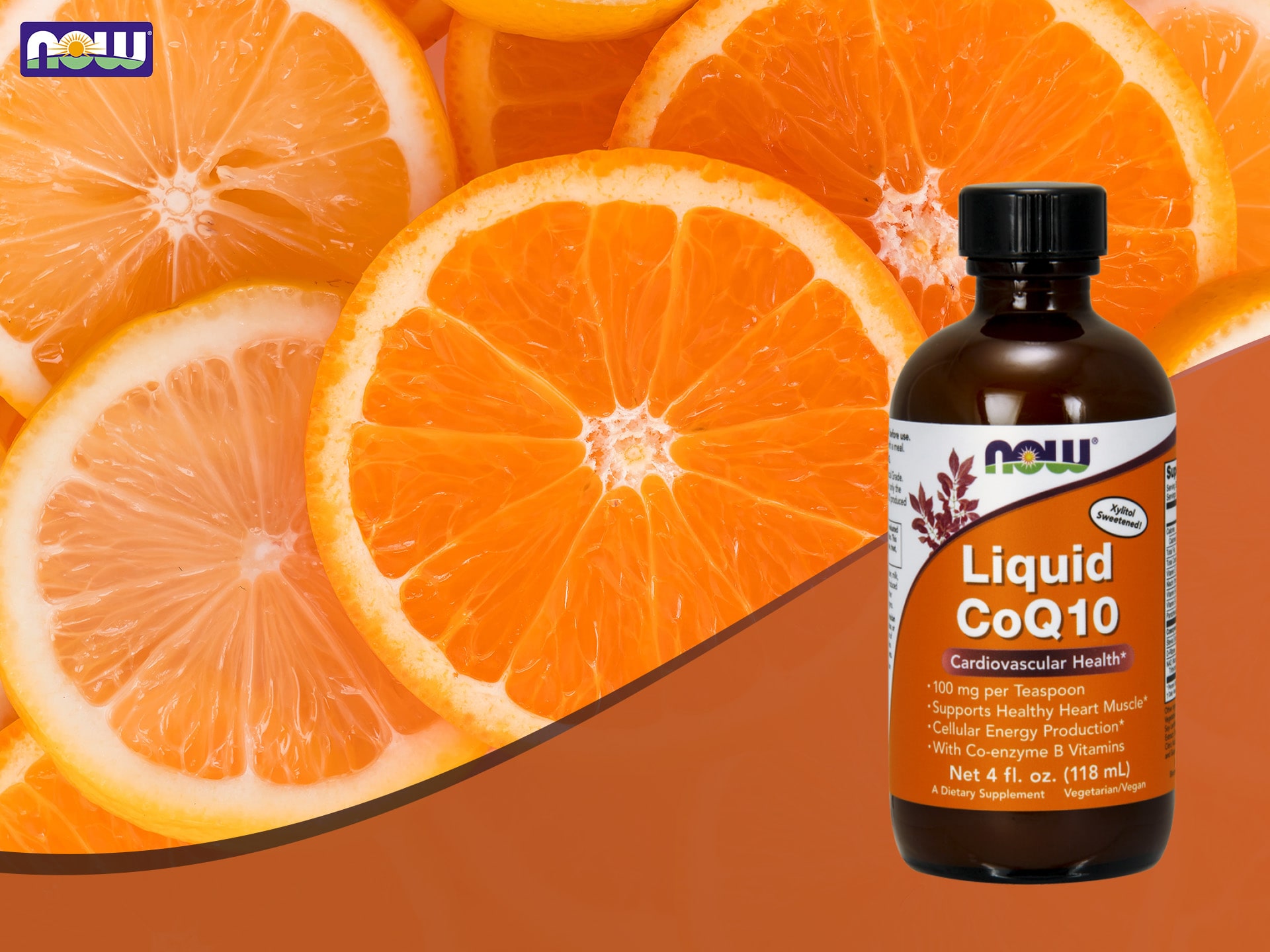 NOW - koenzym Q10 w płynie o smaku pomarańczowym - wsparcie pracy serca i mózgu