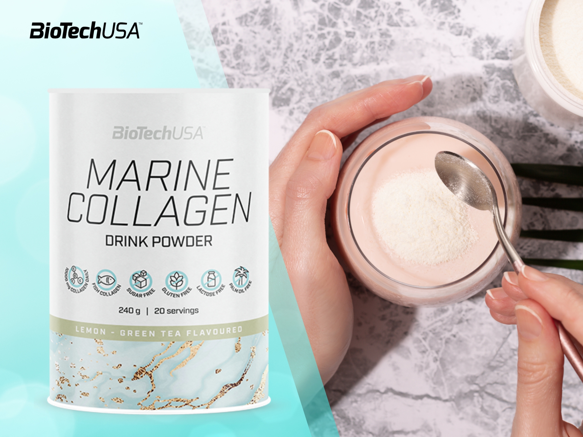 BioTech USA Marine Collagen - kolagen w formie orzeźwiającego napoju