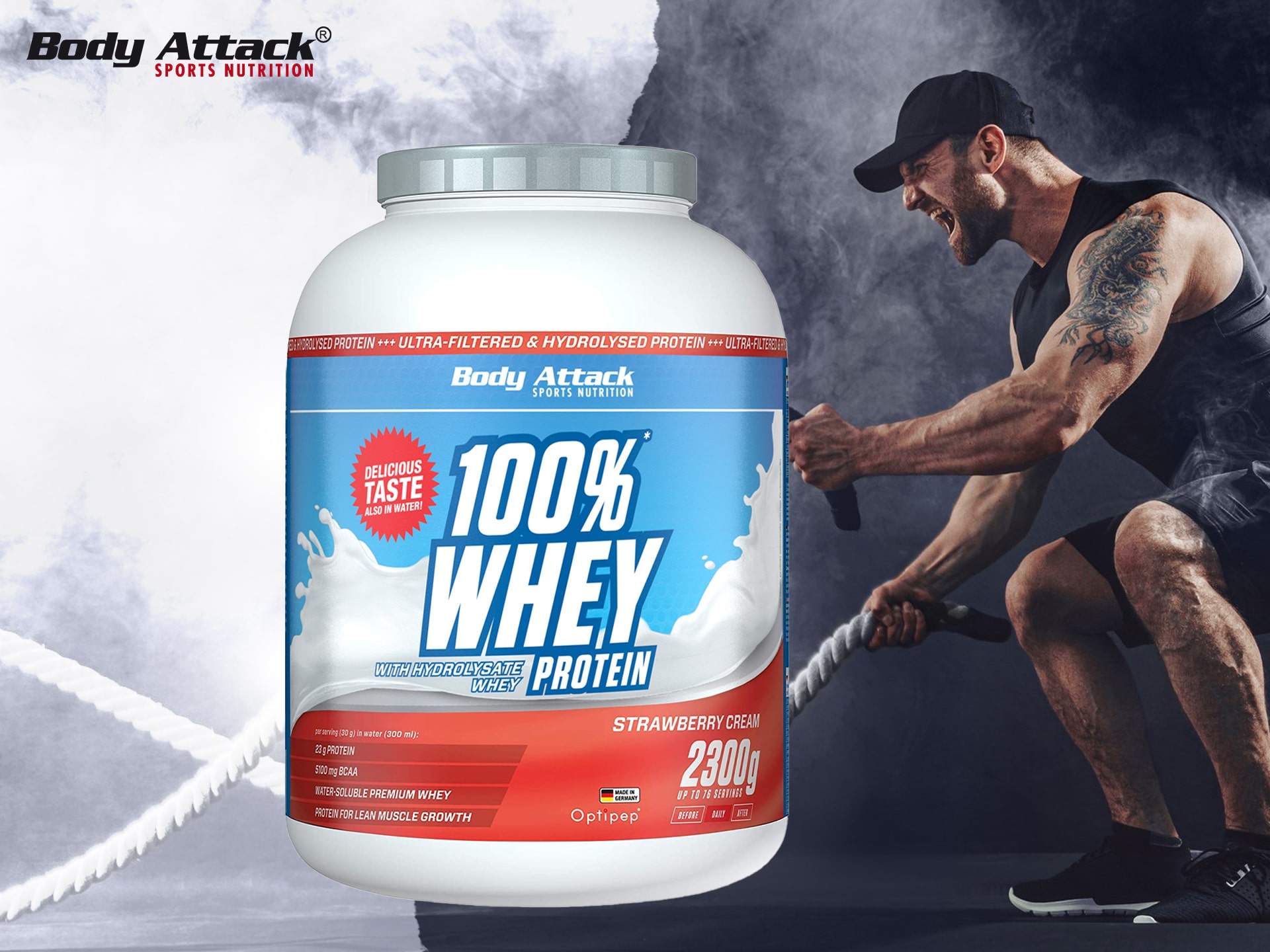 BODY ATTACK 100% Whey Protein - 900g - Vanilla WPC białko
