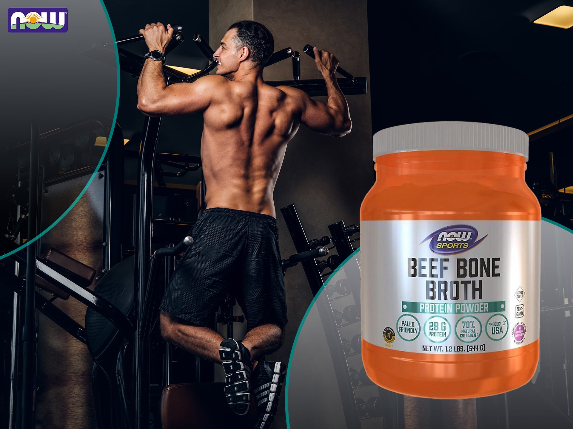 ⚡ Beef Bone Broth Protein Powder 544g NOW Cena, dawkowanie