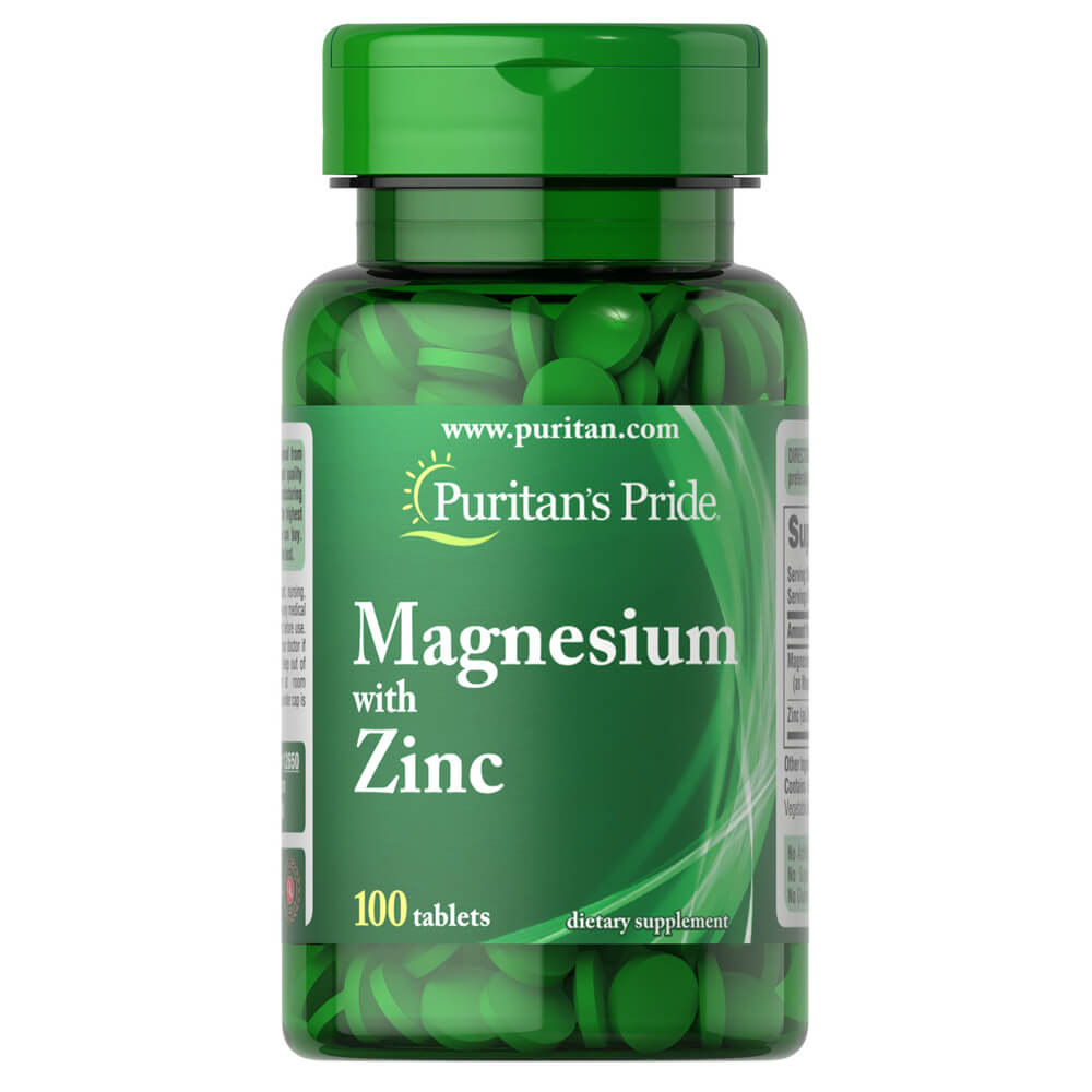 Puritan's Pride Magnesium with Zinc Magnez z cynkiem 100t Etykieta z przodu