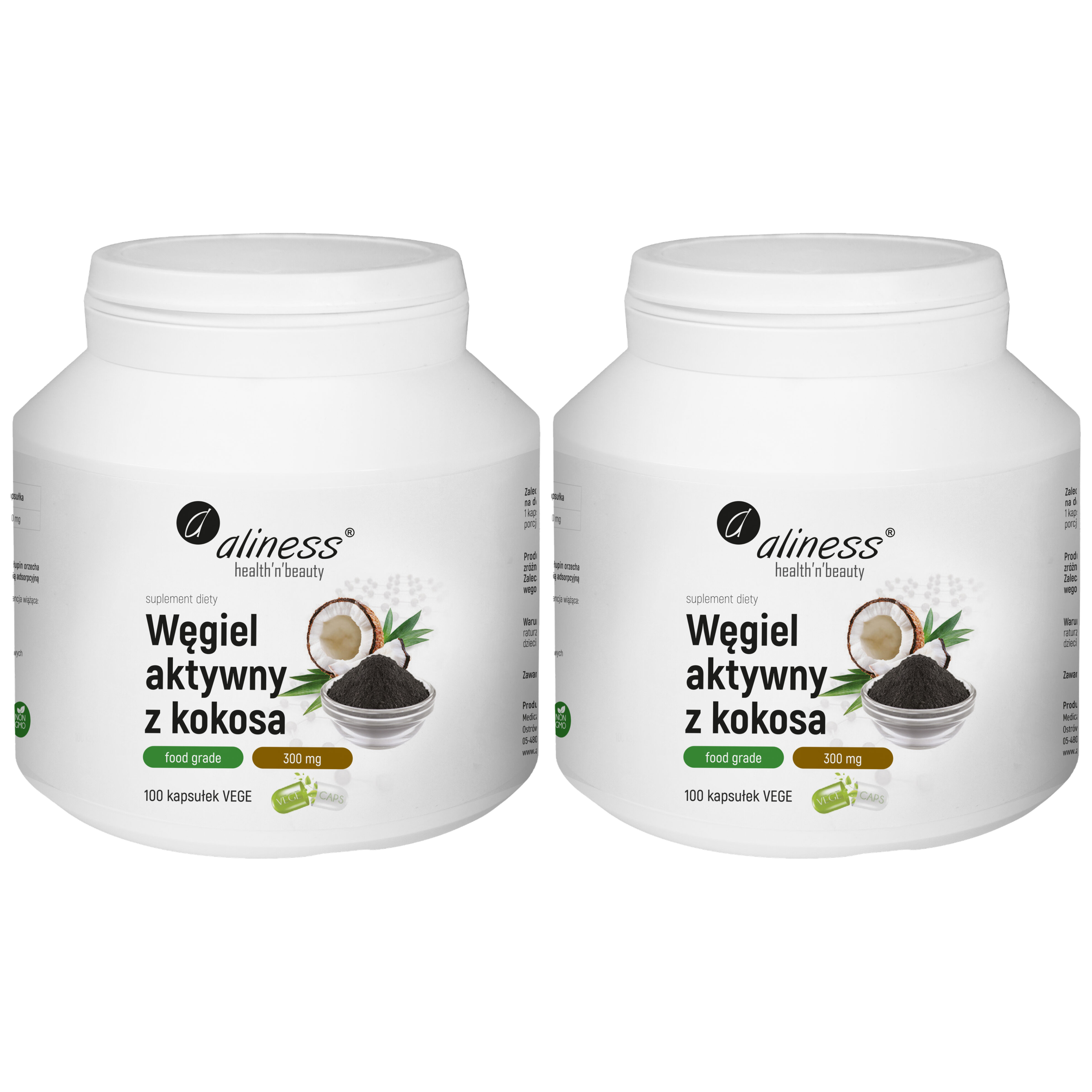 ALINESS - Węgiel Aktywny z Kokosa - 200g x2