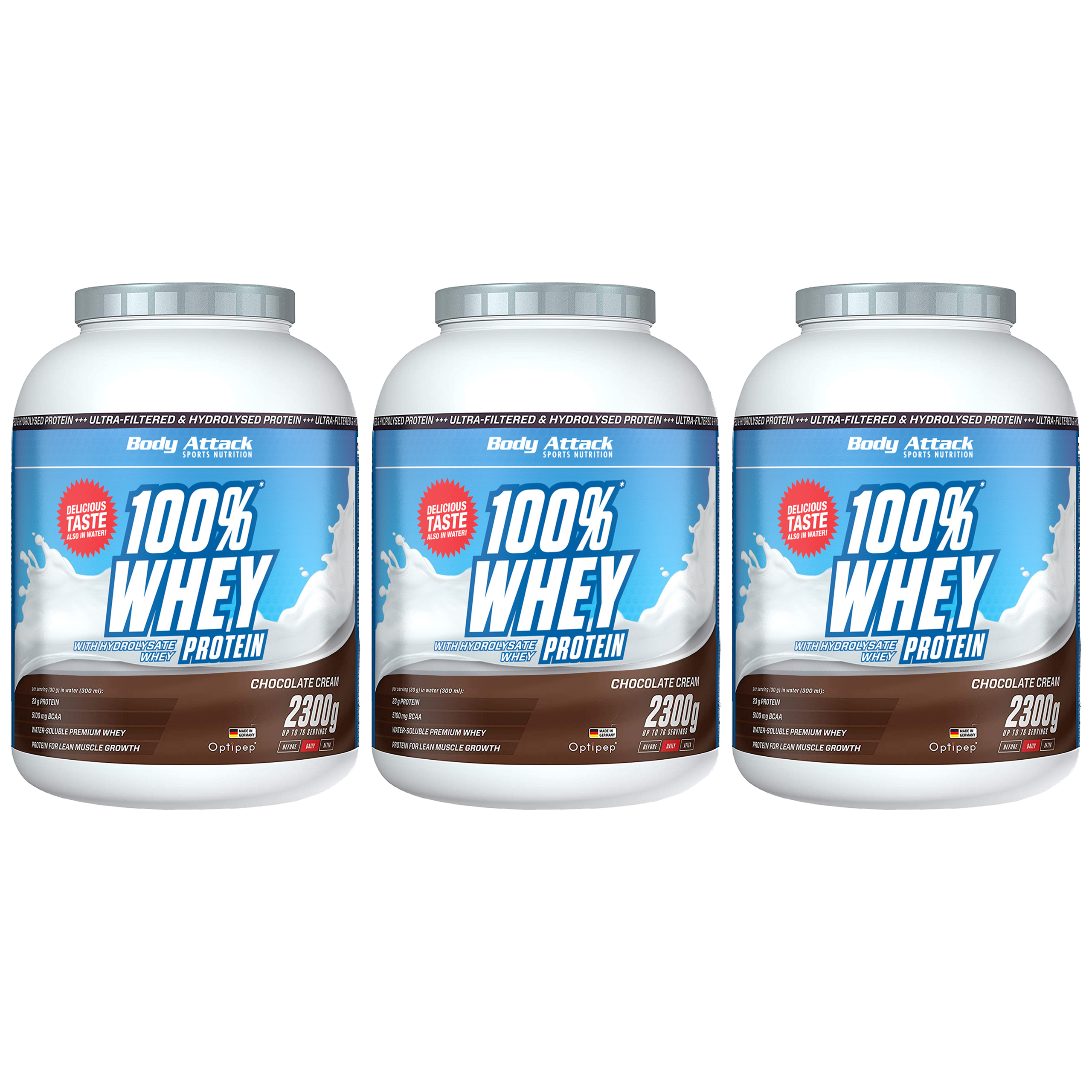 BODY ATTACK 100% Whey Protein - 3x 2300g