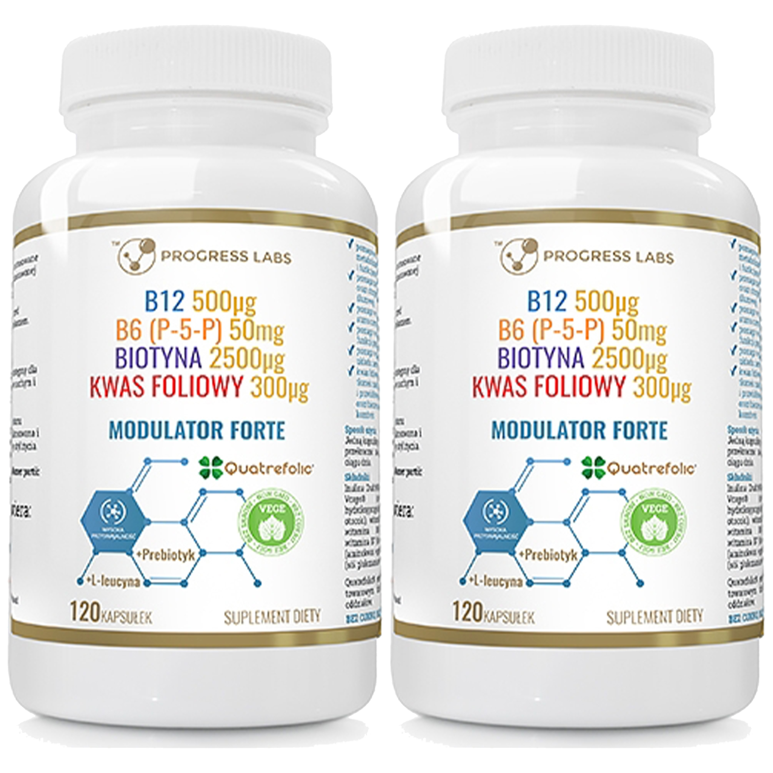 PROGRESS LABS Modulator Forte - 120caps. - 2x Modulator Homocysteiny Witamina B12 B6 Biotyna Kwas Foliowy