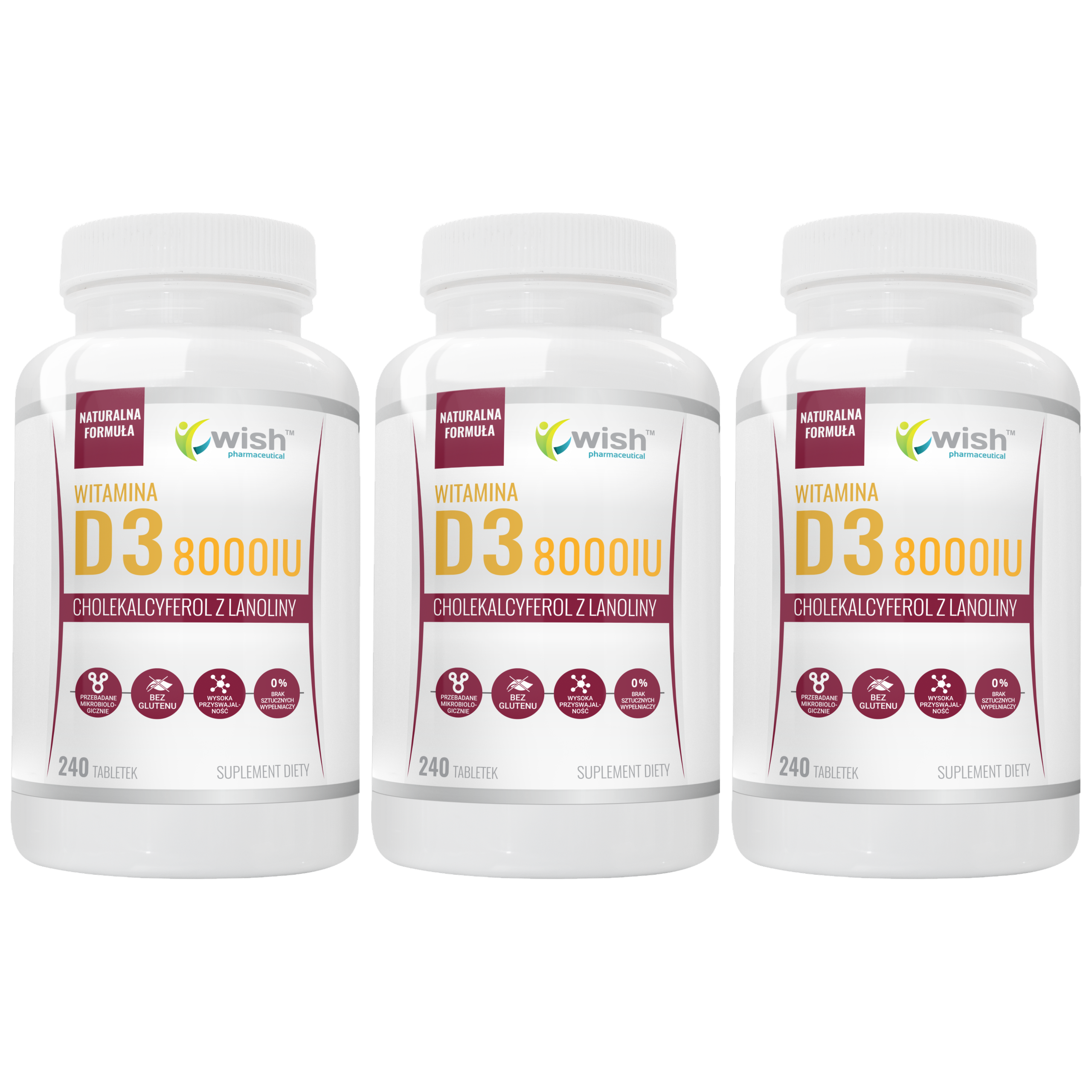 WISH Pharmaceutical - Vitamin D3 8000IU - 3x 240tabs.