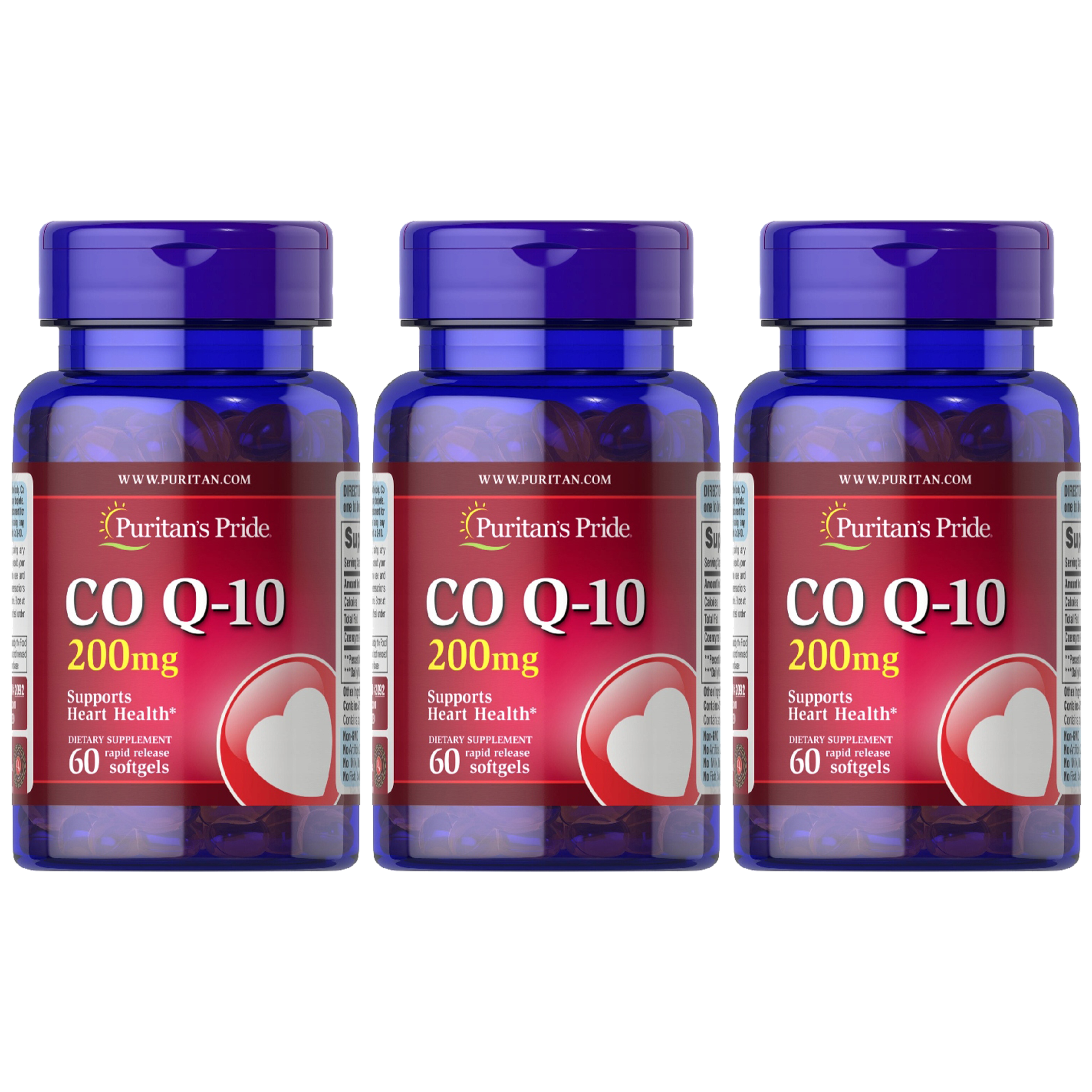 Puritan's Pride Coenzyme Q-10 200mg - 3x 60softgels.
