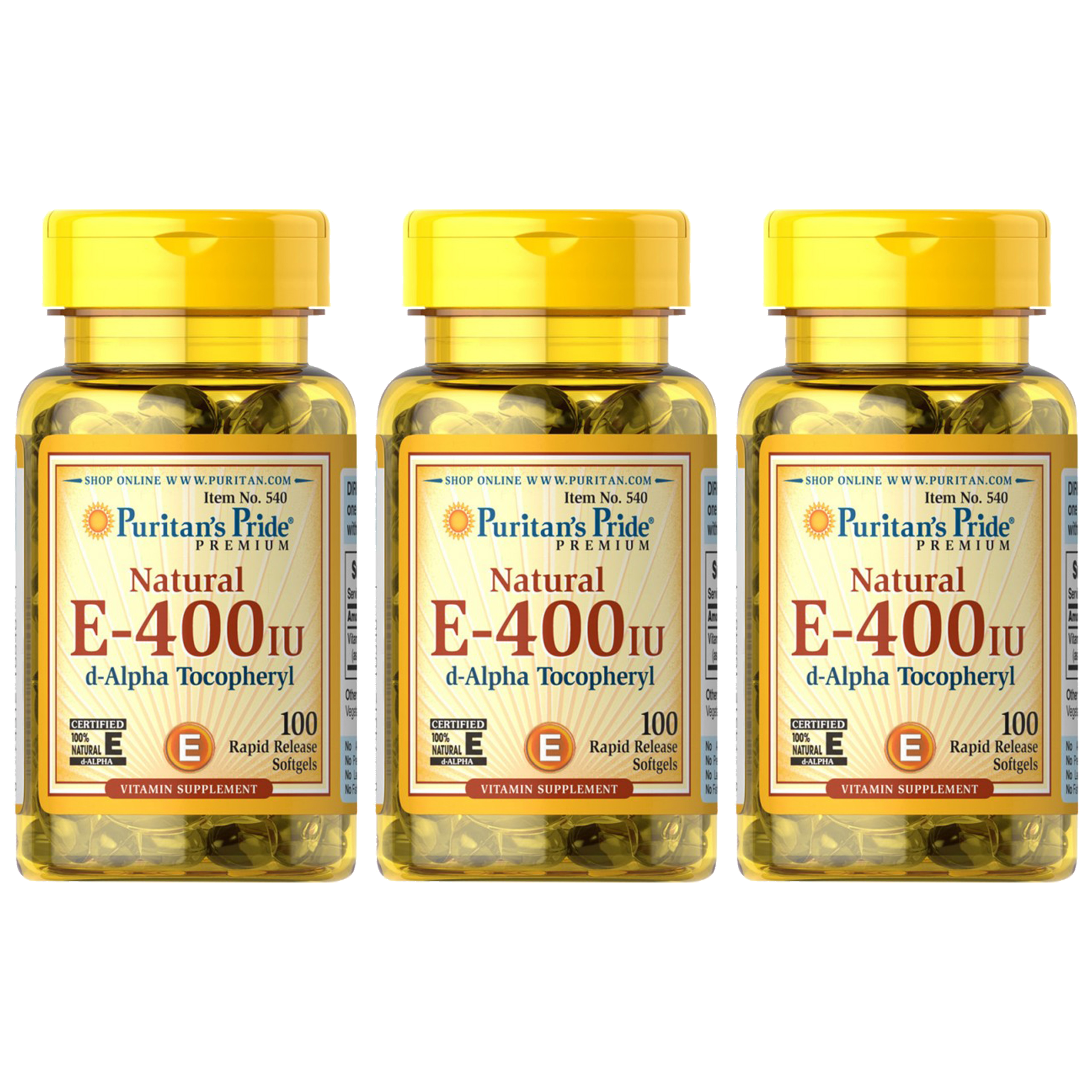 Puritan's Pride Vitamin E 400IU - 3x 100softgels