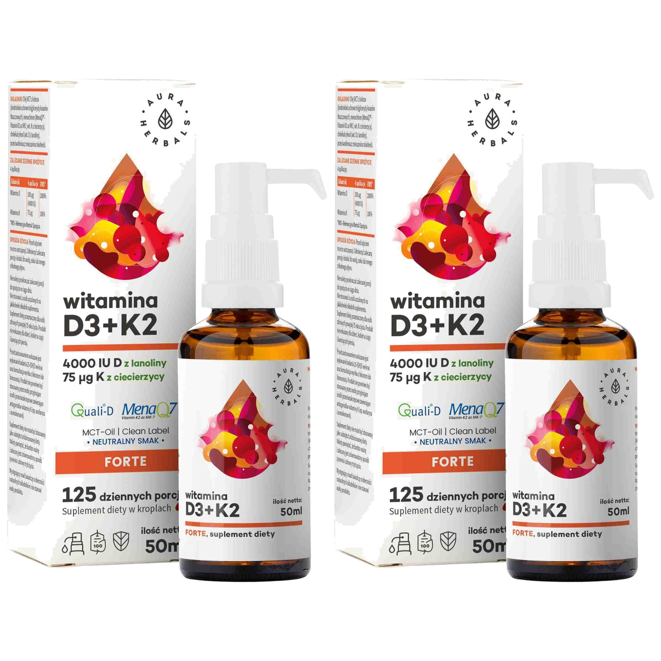 AURA HERBALS - Vitamin D3 4000 IU + K2 MCT - 2x 50ml