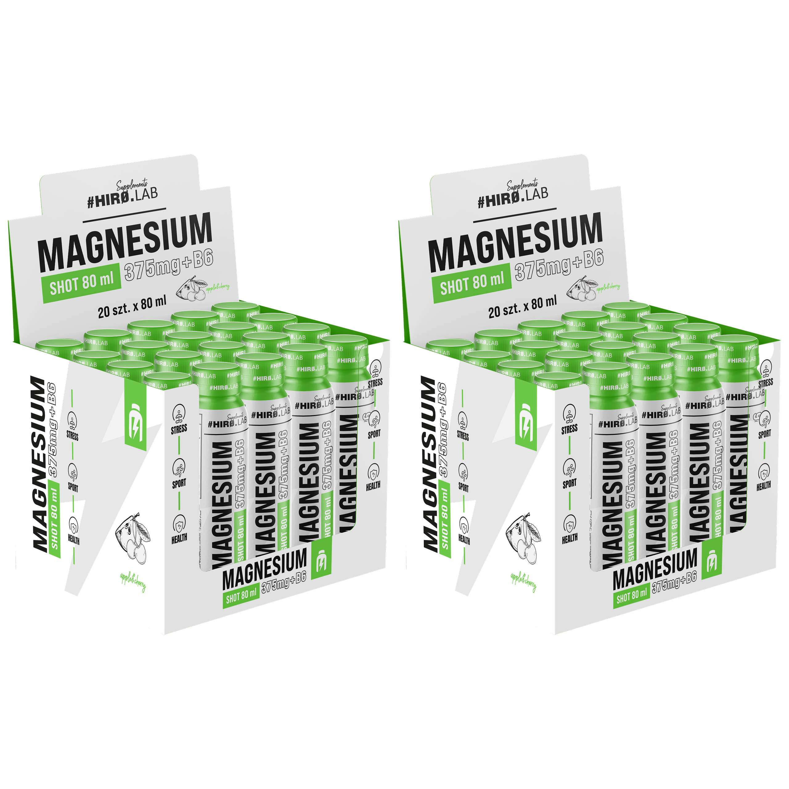 HIRO.LAB Magnesium + B6 Shot - BOX 20x 2x 80ml - Cherry Apple