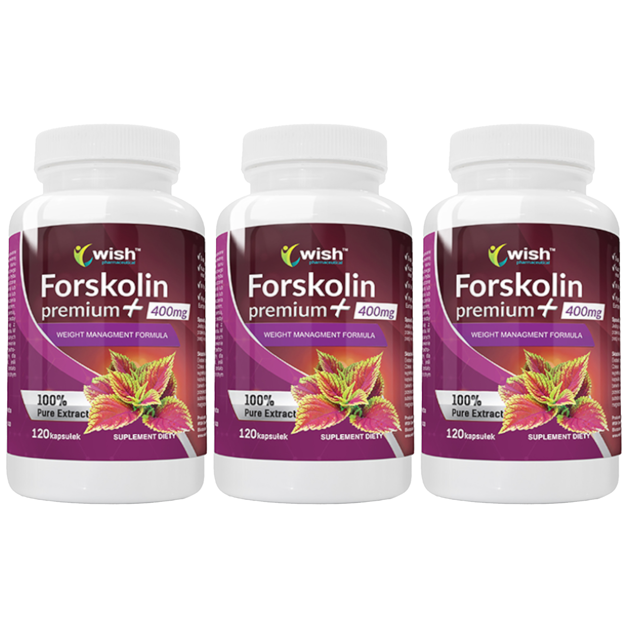 WISH Pharmaceutical Forskolin Premium Plus 400mg 10:1 - 3x 120caps.