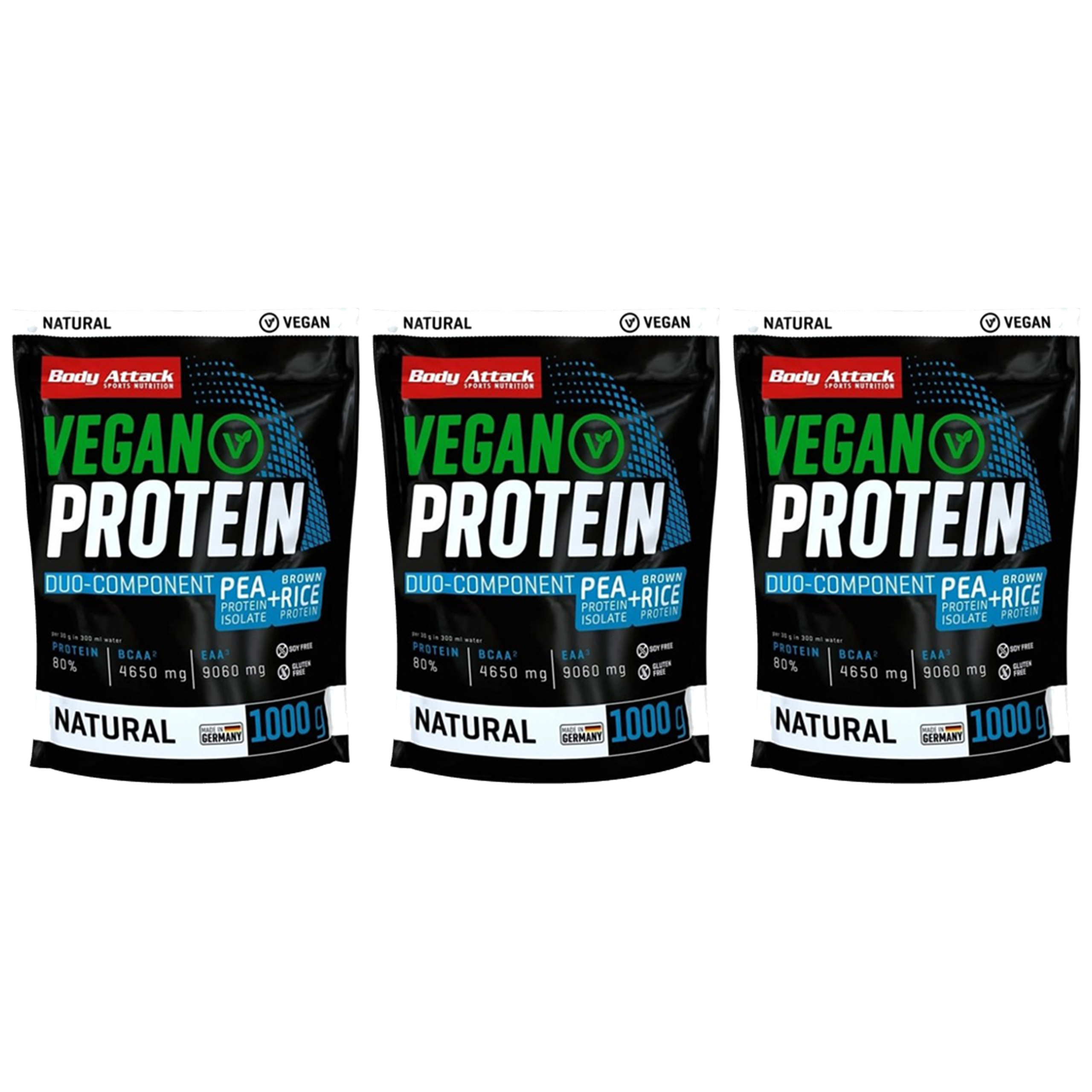BODY ATTACK Vegan Protein - 3x 1000g