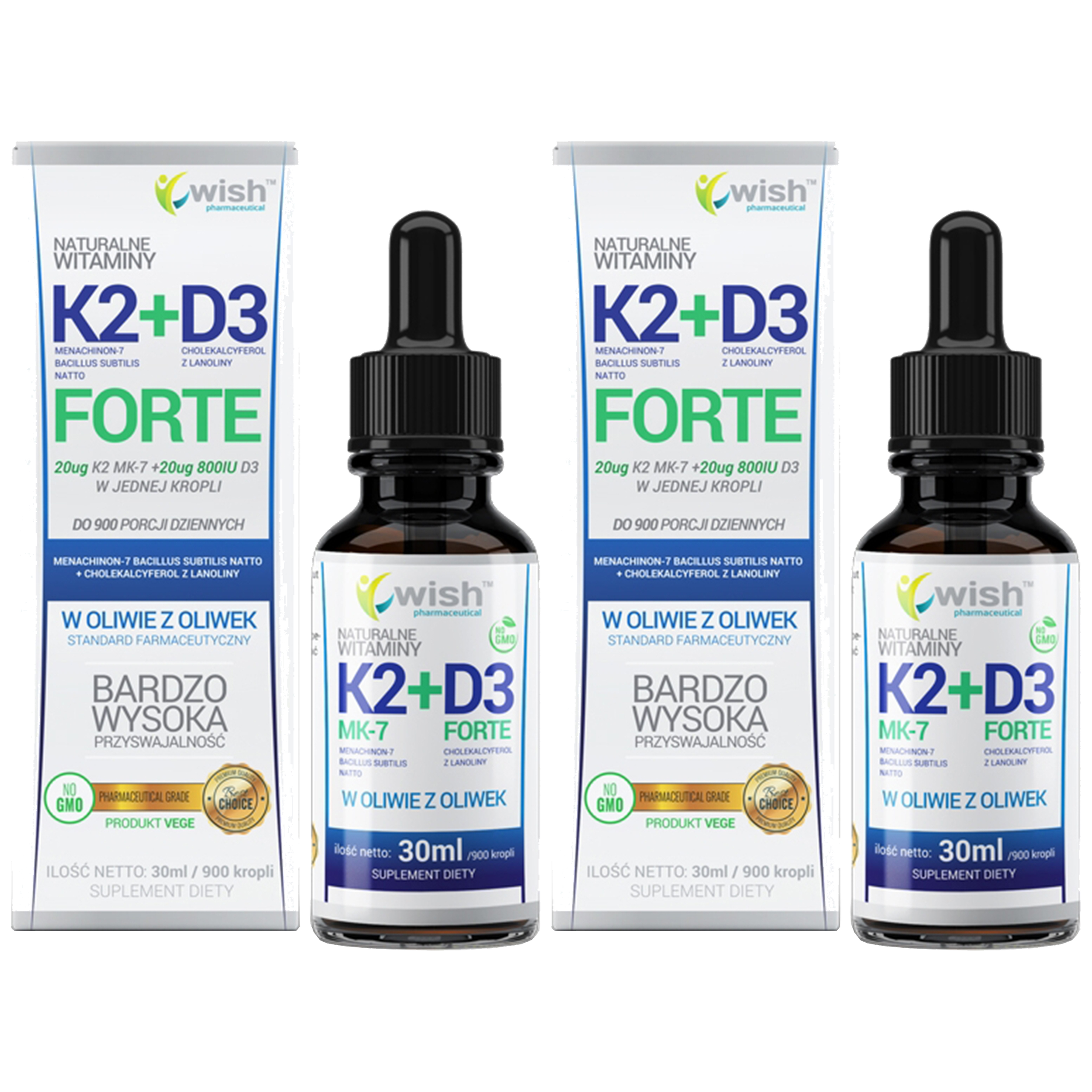 WISH Pharmaceutical Vitamin K2 MK7 + D3 Forte - 2x 30ml