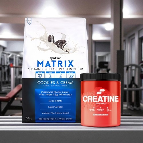 Białko Syntrax Matrix 5.0 Cookies Cream 2270g (75 porcji) + Kreatyna MP Nutrition Monohydrate 500g (100 porcji)