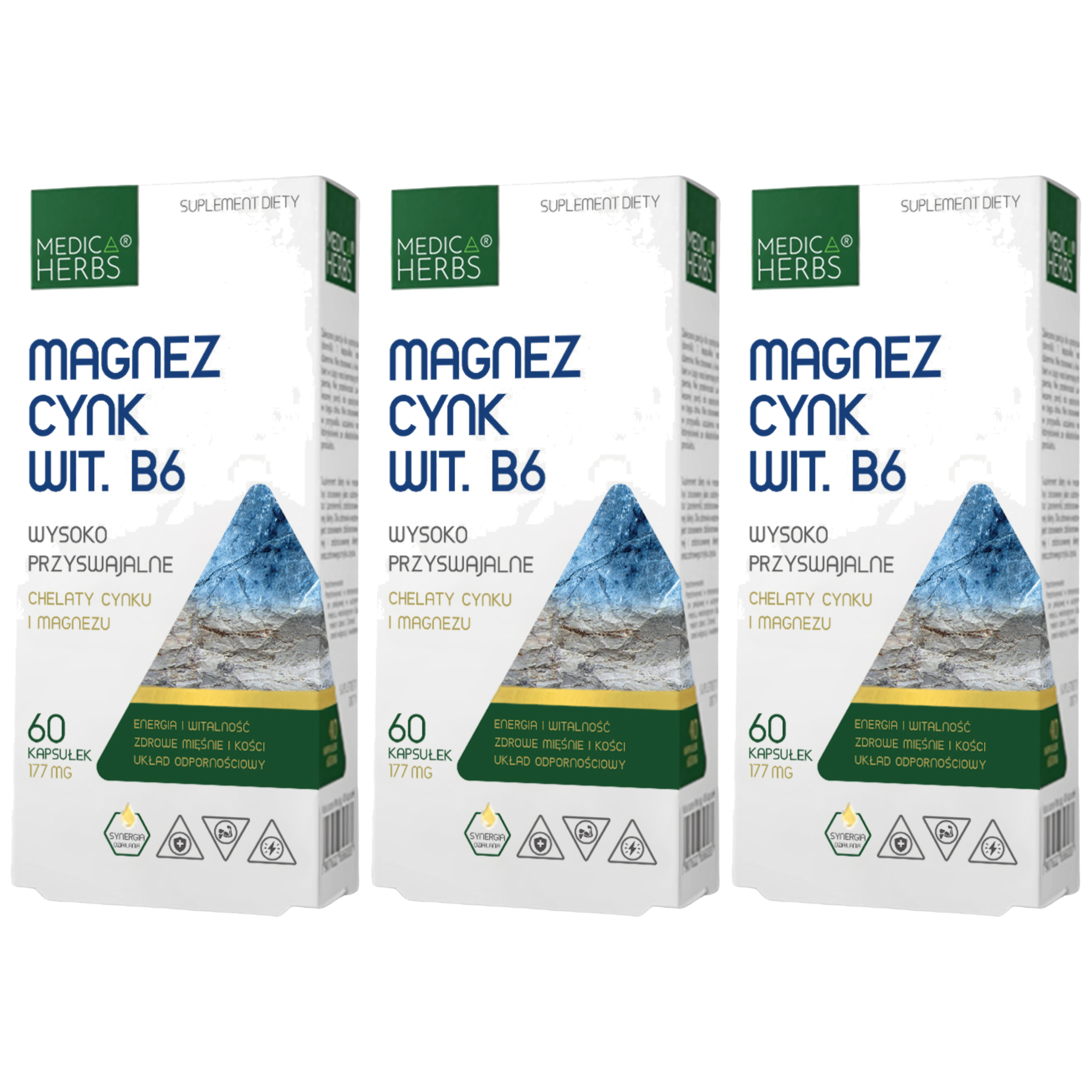 MEDICA HERBS - Magnez Cynk + Vit B6 - 3x 60caps.