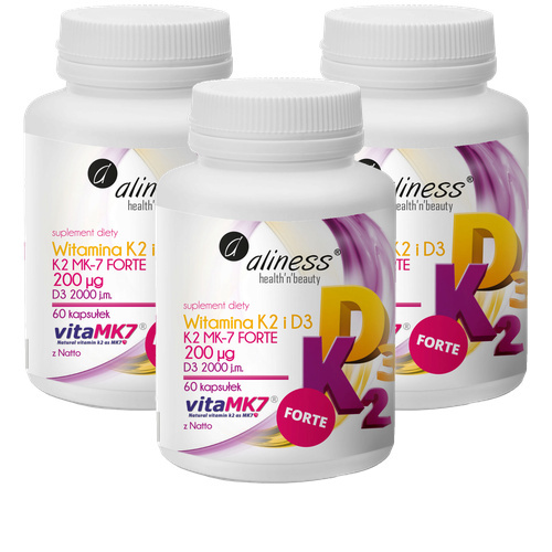 ALINESS - Witamina K2MK7 FORTE 200mcg + D3 50mcg - 3x 60caps.