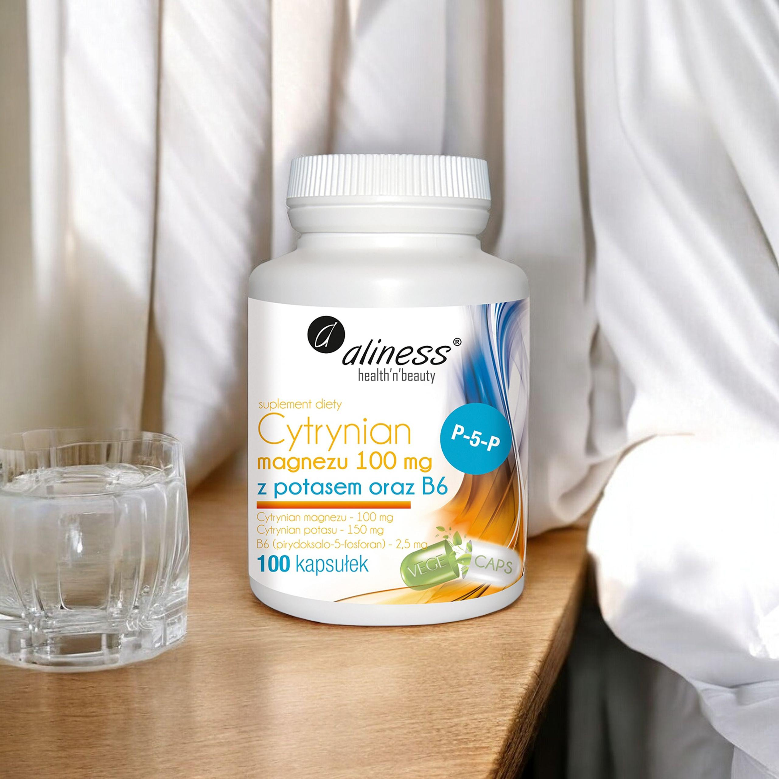 ALINESS Cytrynian Magnezu 100mg z Potasem i B6 - 100 caps