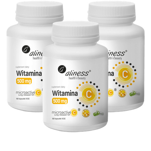 ALINESS - Witamina C 500mg Microactive 12h - 100vcaps. x3