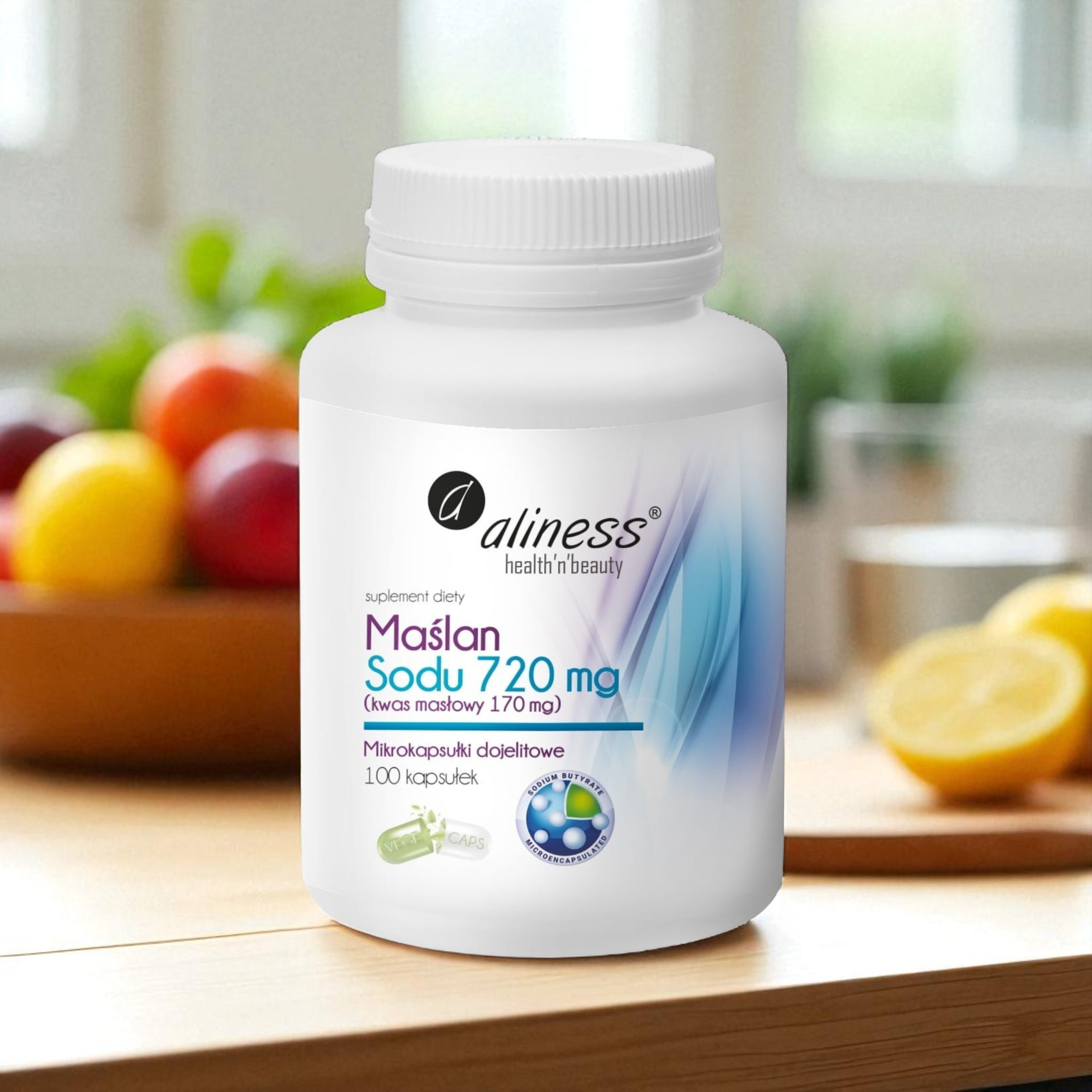 Maślan Sodu 720mg Kwas Masłowy 170mg. - 100caps.